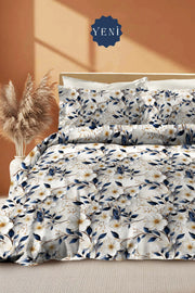 Premıum Pamuk Saten Çift Kişilik Nevresim Takımı Blue Flower