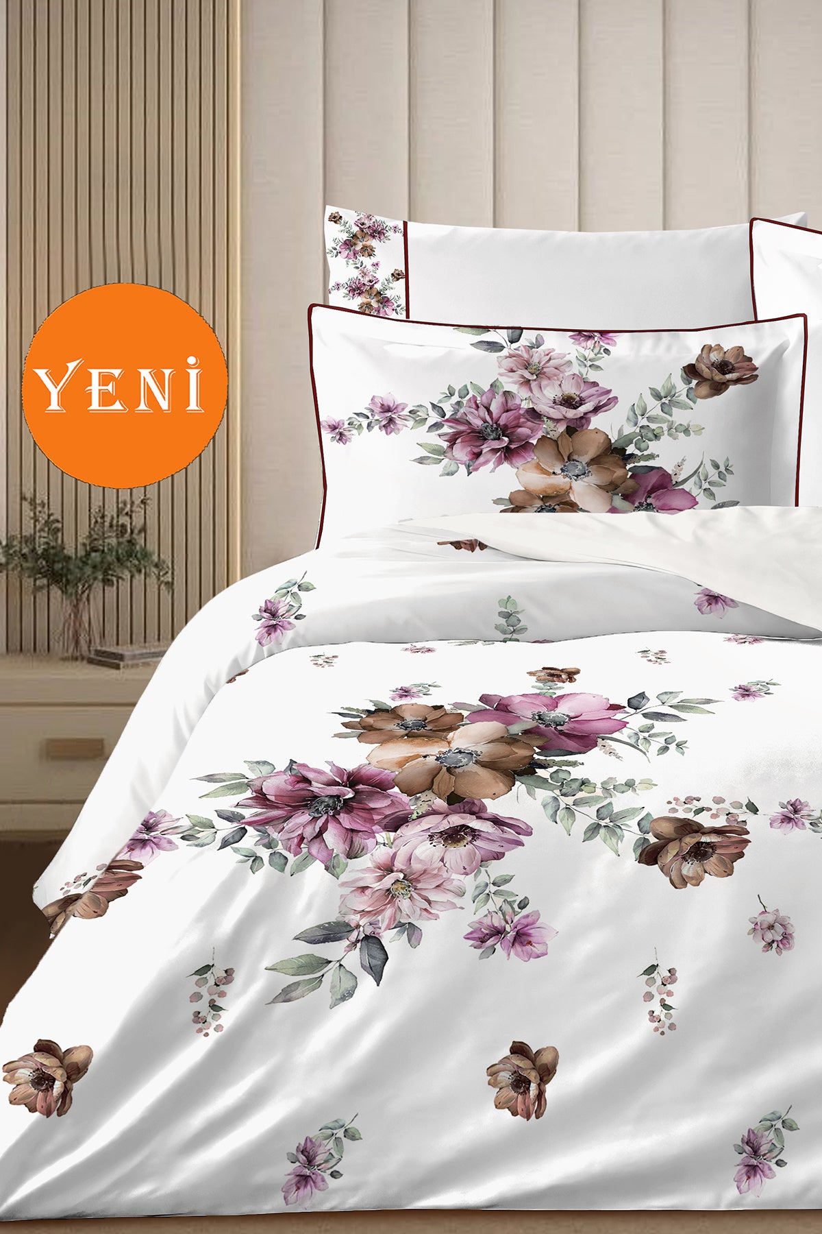 4 YASTIKLI Biyeli %100 Pamuk Percale Nevresim Takımı Çift Kişilik-Premium Özel Üretim Rose