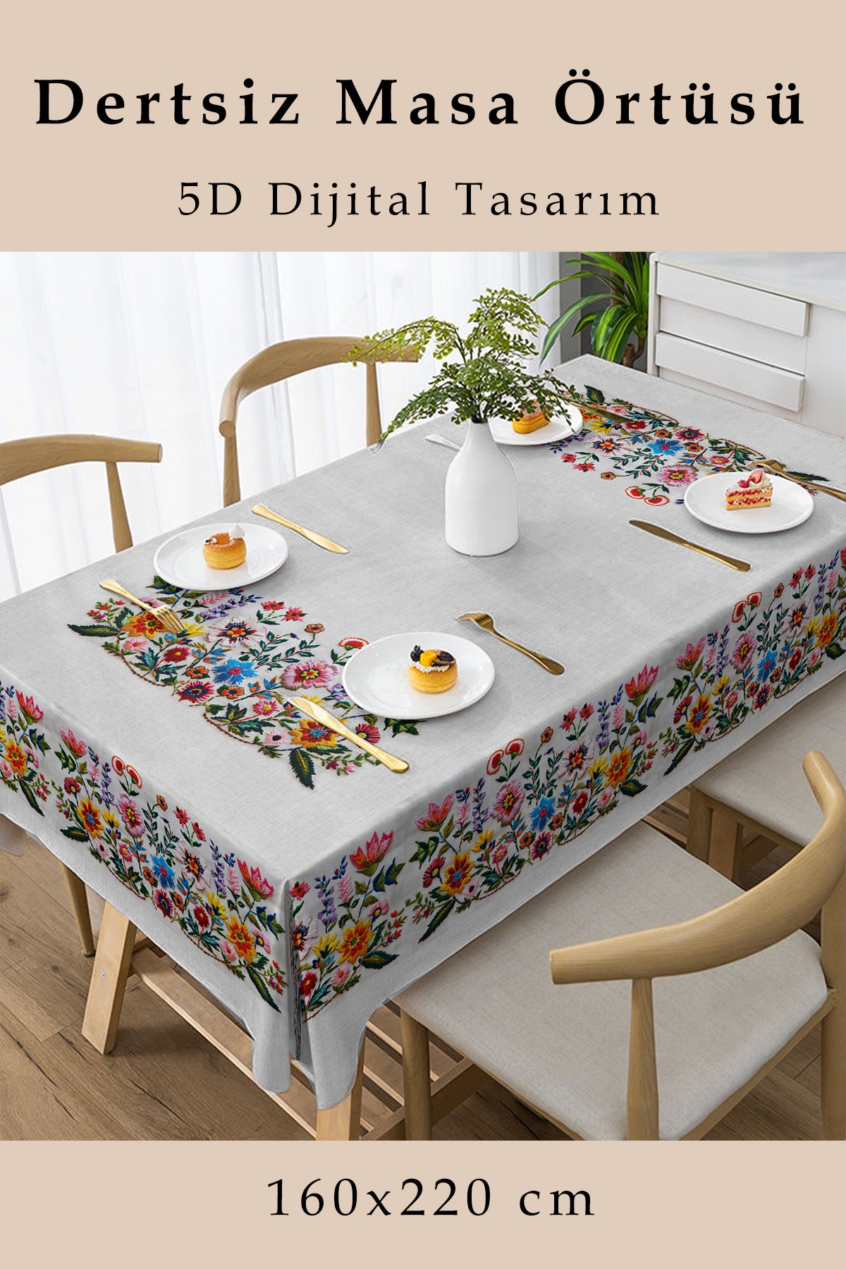 Masa örtüsü meyveli 5D Dijital Tasarım- Dertsiz kumaş Şeftali Flowers