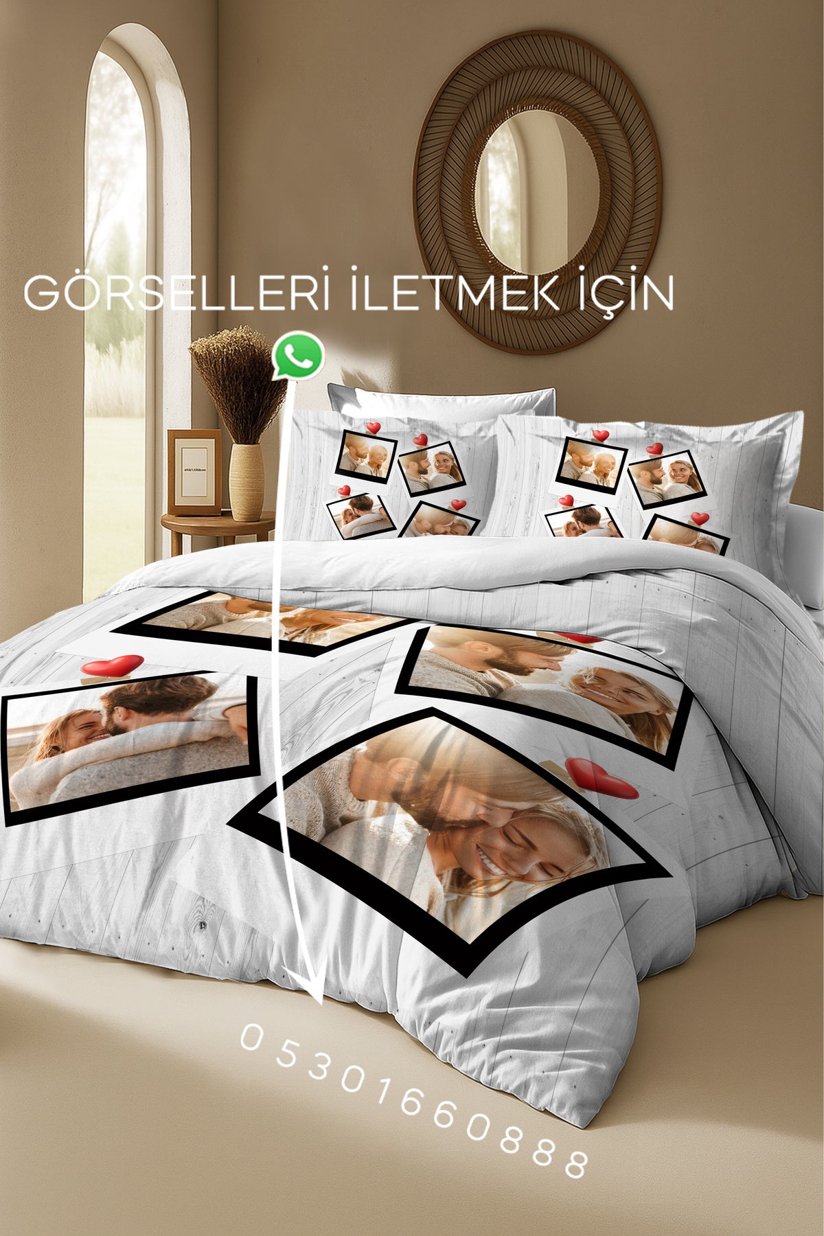 Kişiye Özel Resimli Nevresim Takımı Çift Kişilik 3D Pamuk Saten Wood