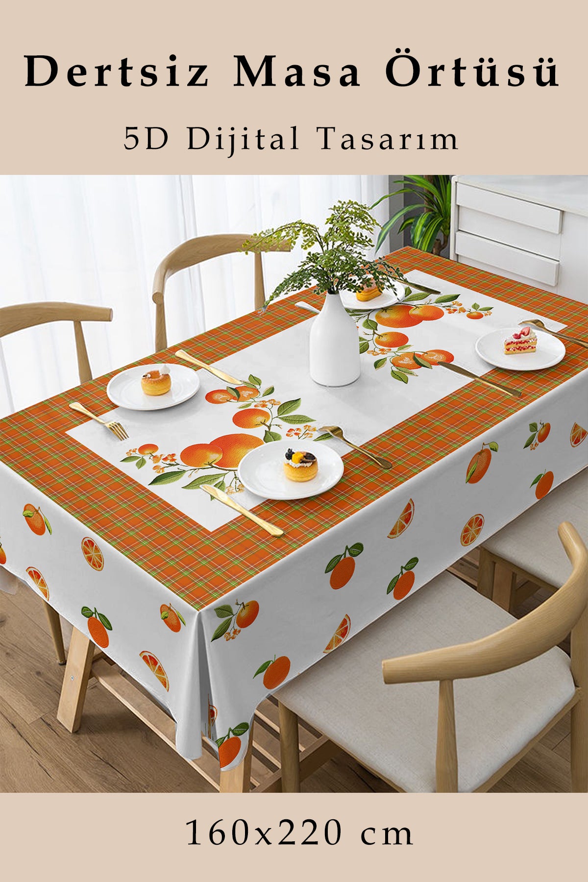 Masa örtüsü meyveli 5D Dijital Tasarım- Dertsiz kumaş Şeftali Portakal