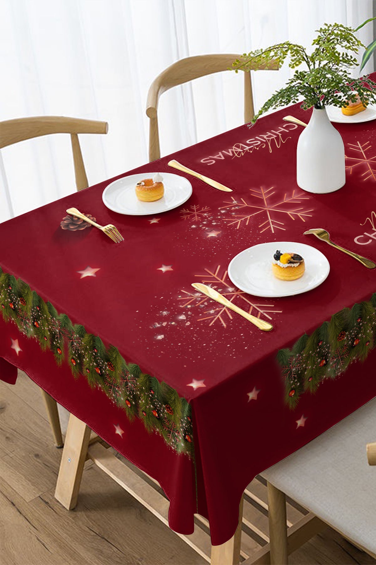 Christmas Masa örtüsü Yılbaşı- 5D Dijital Tasarım Özel Dokuma Red