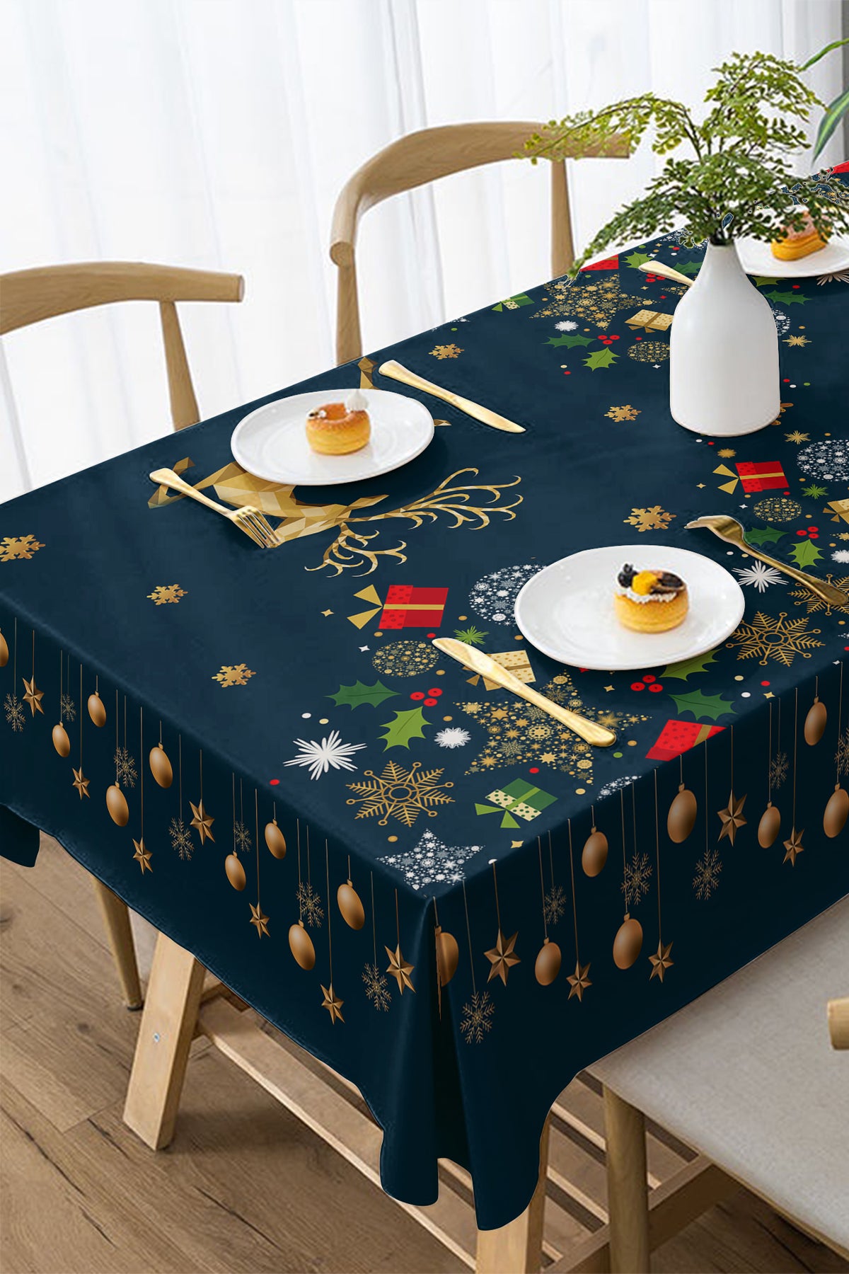 Christmas Masa örtüsü Yılbaşı- 5D Dijital Tasarım Özel Dokuma Deer Noel