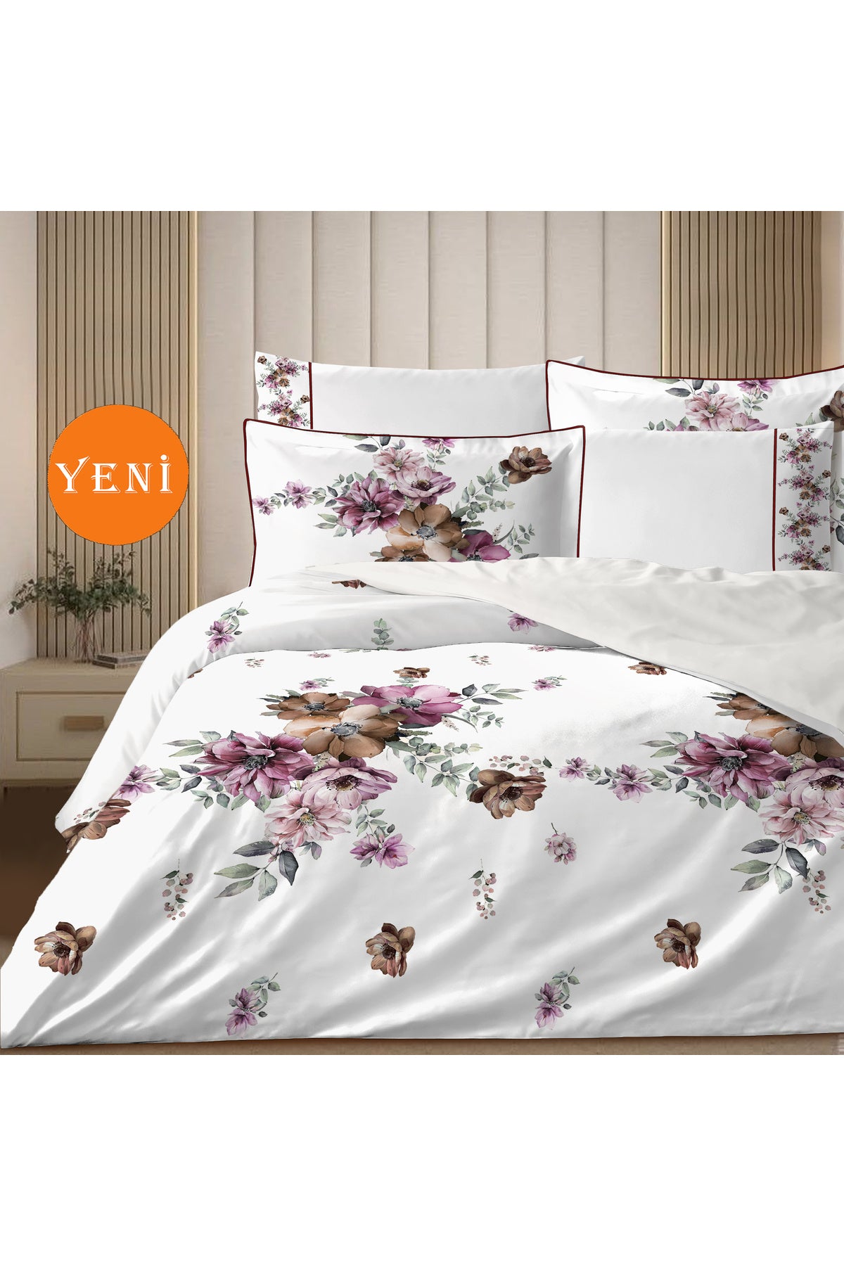4 YASTIKLI Biyeli %100 Pamuk Percale Nevresim Takımı Çift Kişilik-Premium Özel Üretim Rose