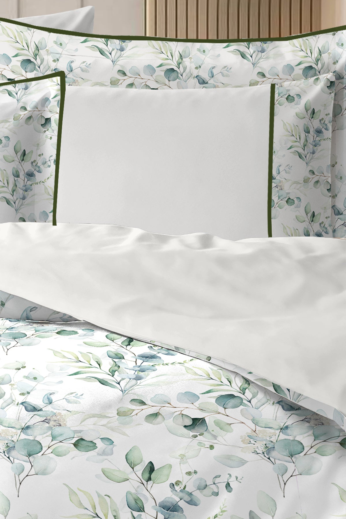 4 YASTIKLI Biyeli %100 Pamuk Percale Nevresim Takımı Çift Kişilik-Premium Özel Üretim Green