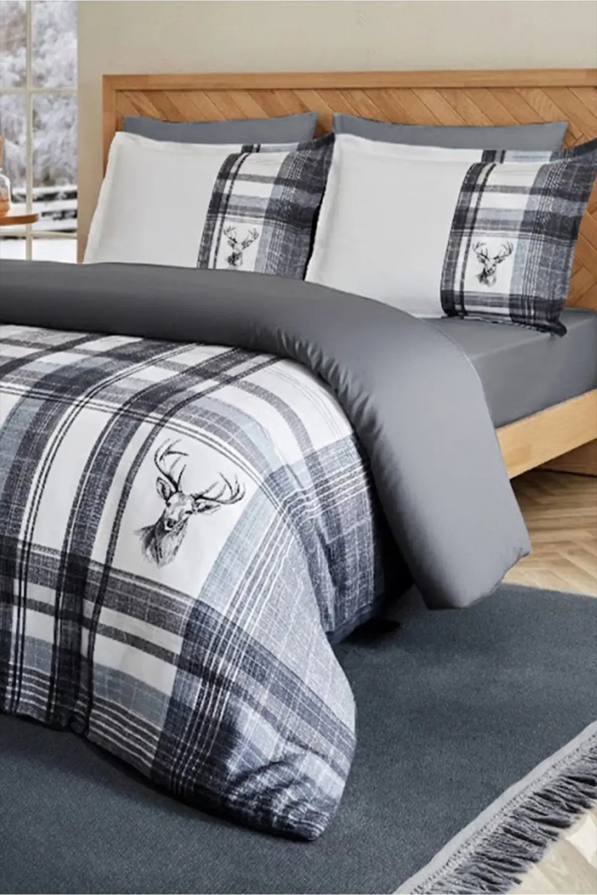 MONOHOME Percale Luxury %100 Pamuk Dijital Nevresim Takımı Gray Ekose