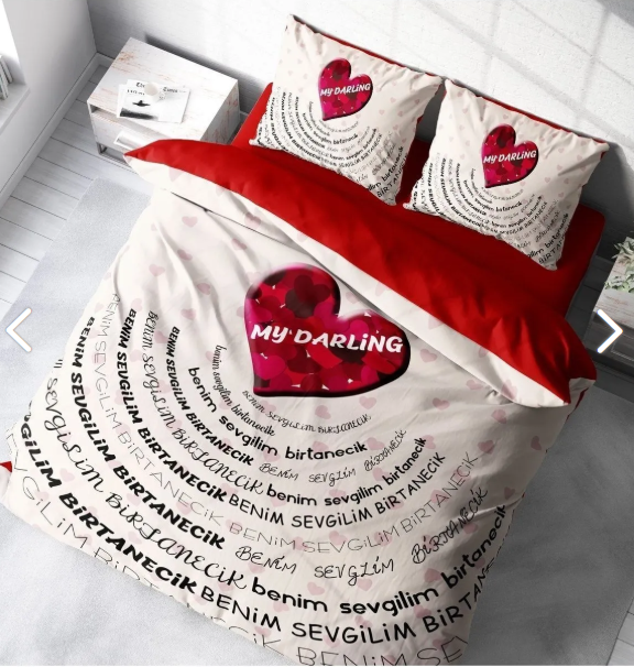 Sevgililer Günü Pamuk Saten Çift Kişilik Nevresim Takımı My Darling