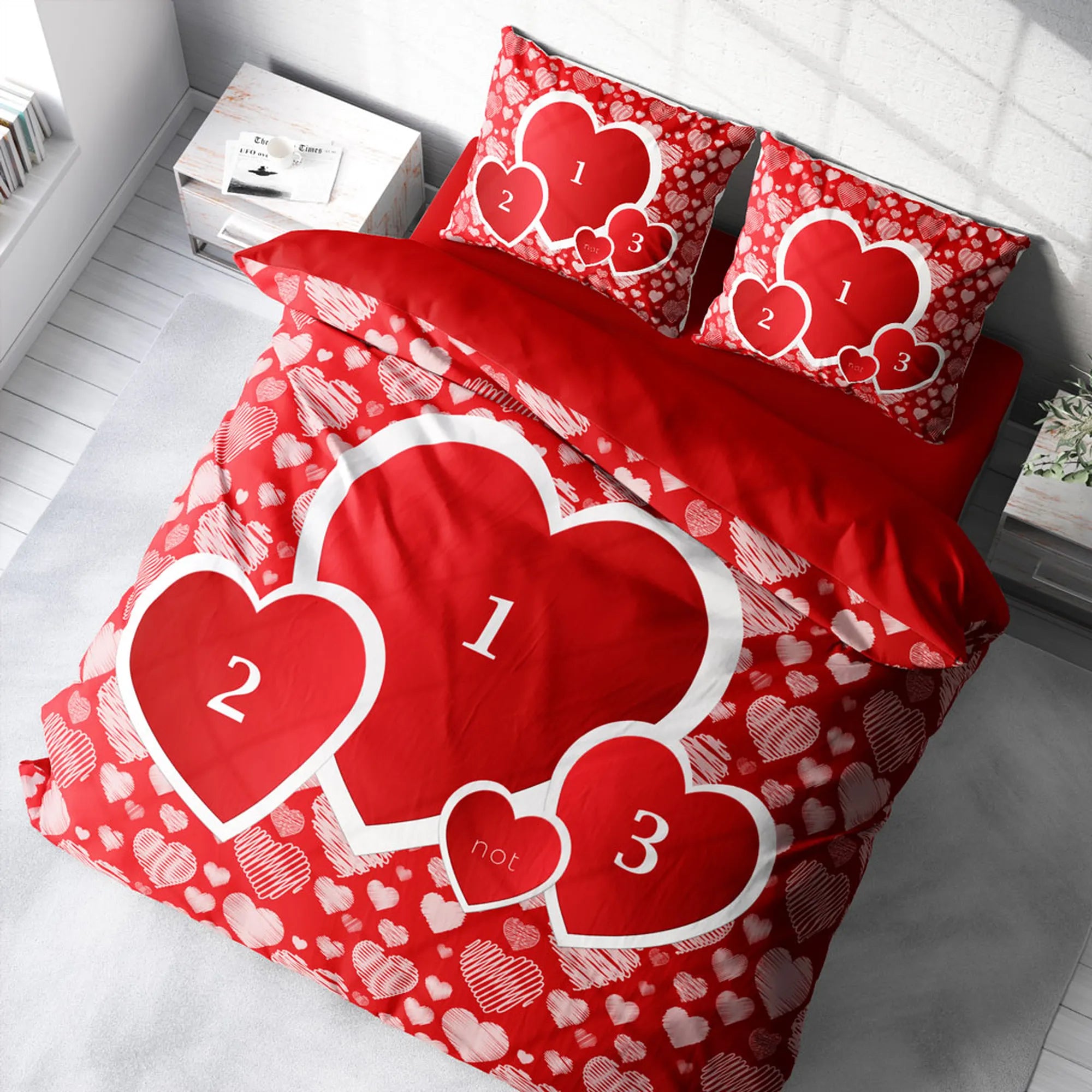 Monohome Kişiye Özel Çift Kişilik Nevresim Takımı Red Heart