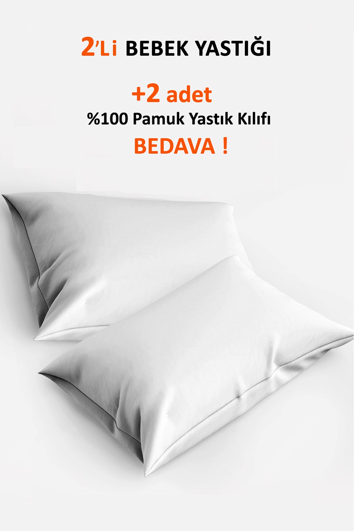 Bebek Yastığı 2’li Set 35×45 cm – %100 Pamuk + 2 Adet Kılıf Hediyesi