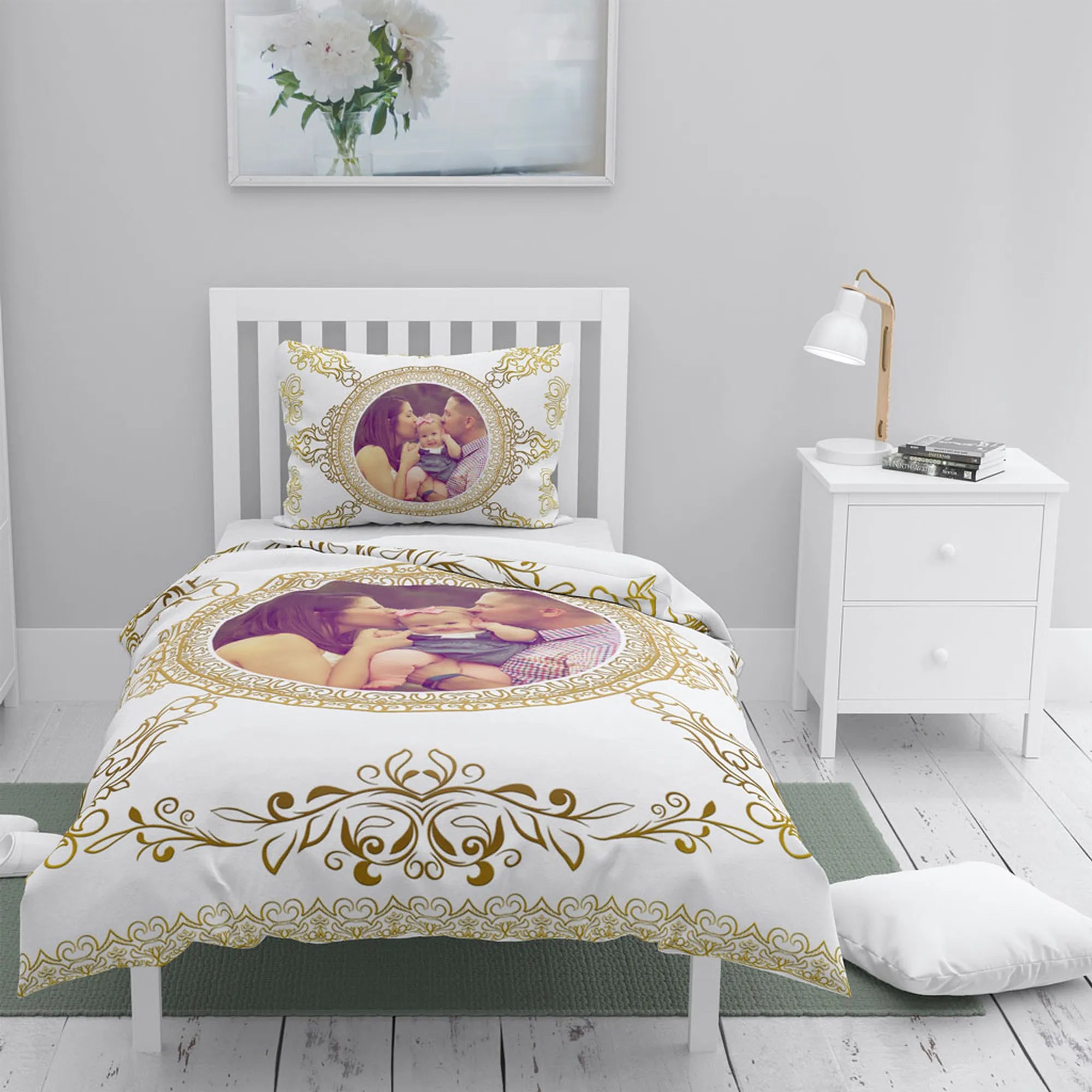 MonoHome Kişiye Özel Tek Kişilik Nevresim Takımı Gold Baroque