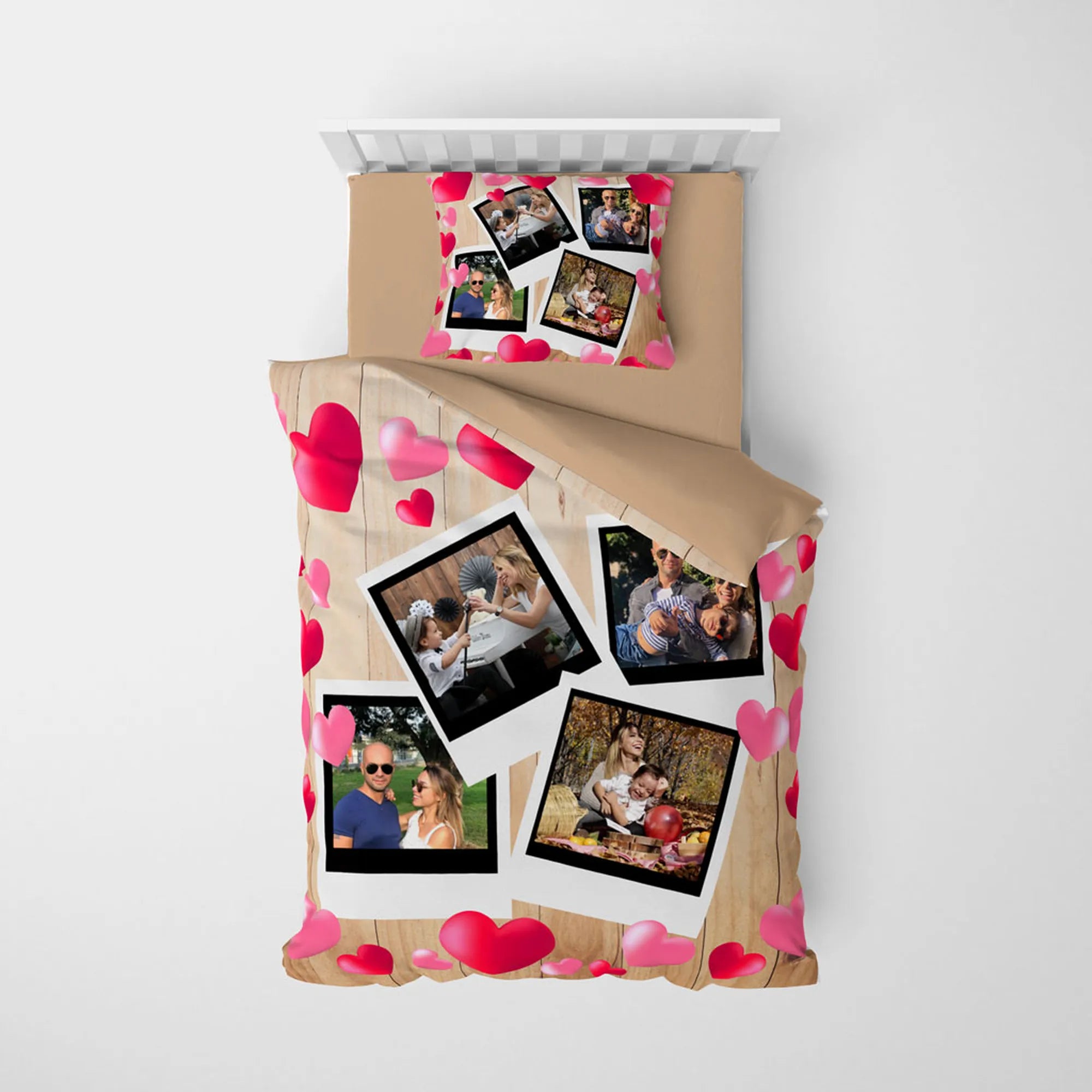 MonoHome Kişiye Özel Tek Kişilik Nevresim Takımı Red Heart Four