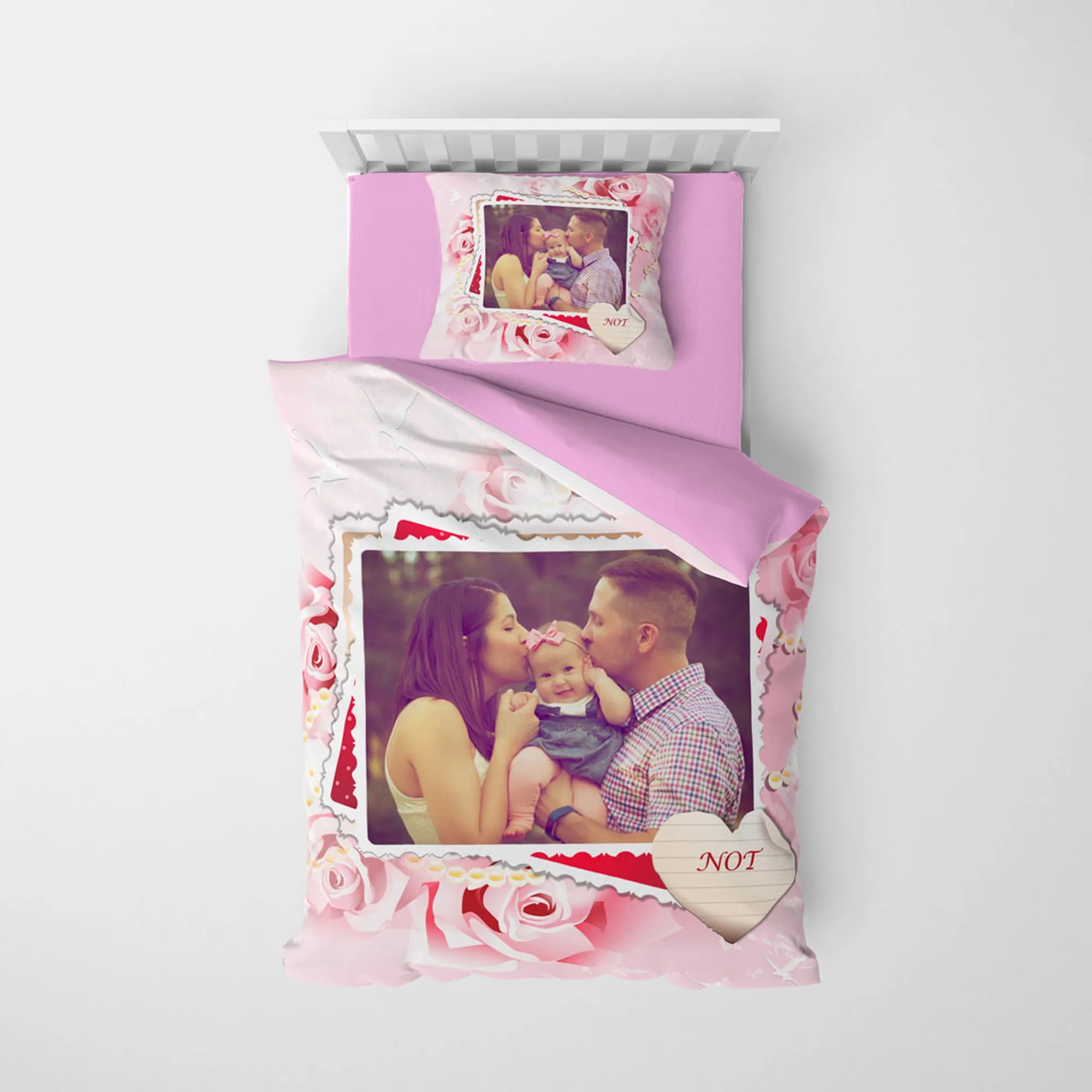 MonoHome Kişiye Özel Tek Kişilik Nevresim Takımı Pink Rose