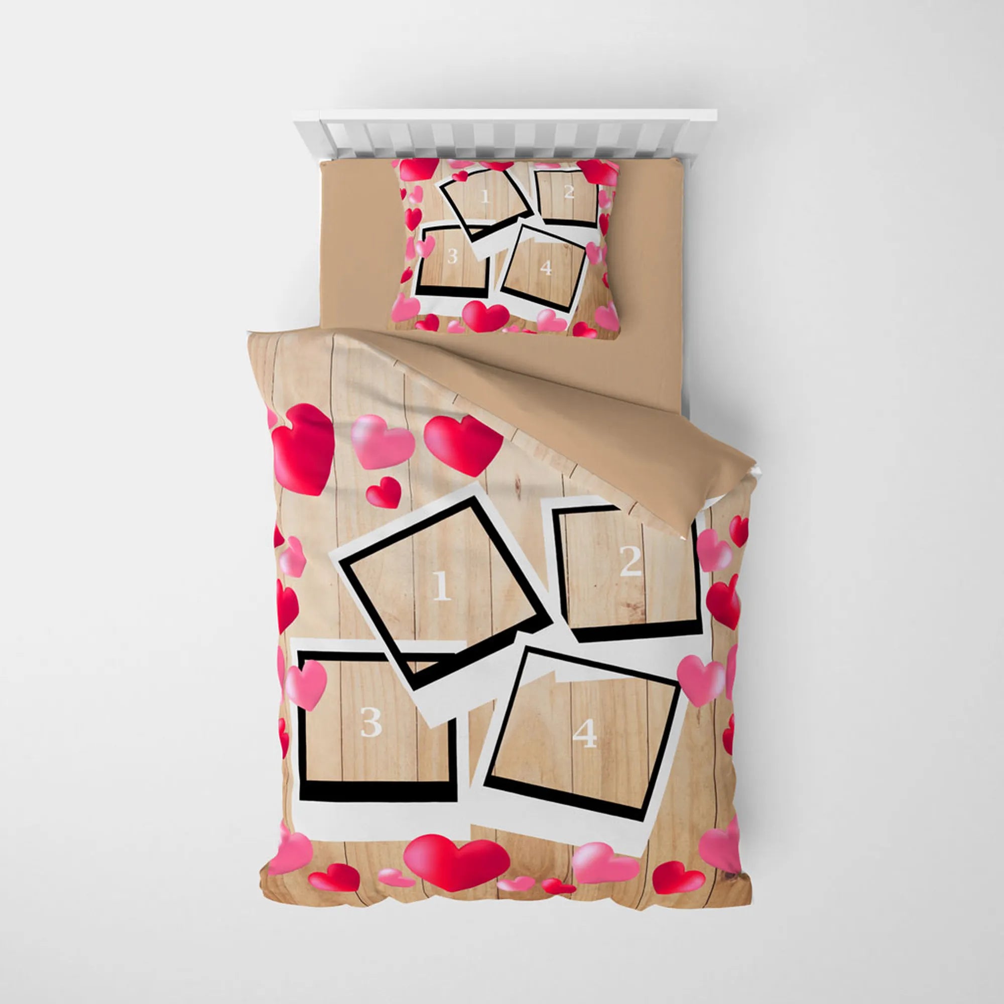 MonoHome Kişiye Özel Tek Kişilik Nevresim Takımı Red Heart Four