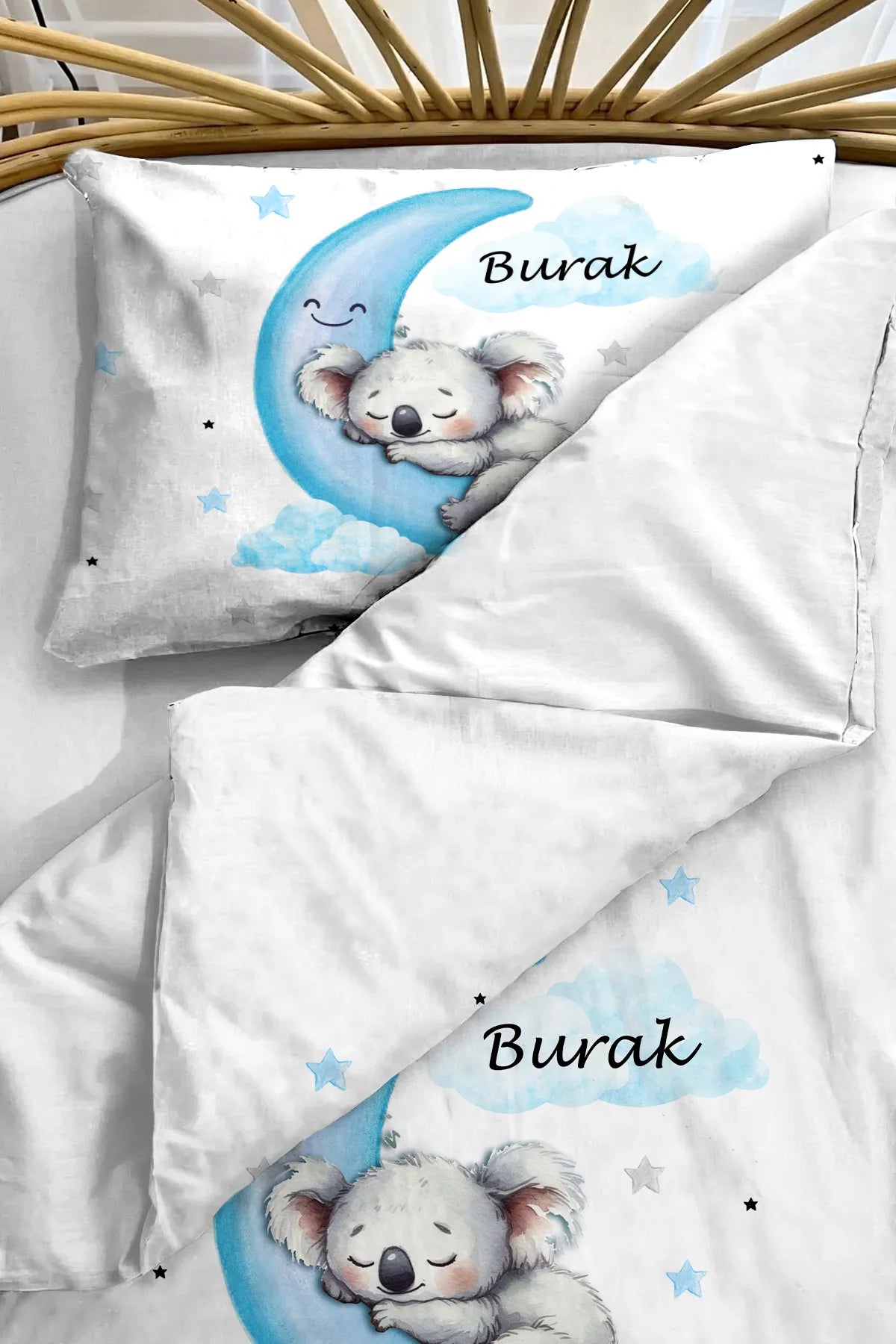 İsimli Bebek Nevresim %100 Pamuk Oeko-tex® Sertifikalı - Mavi