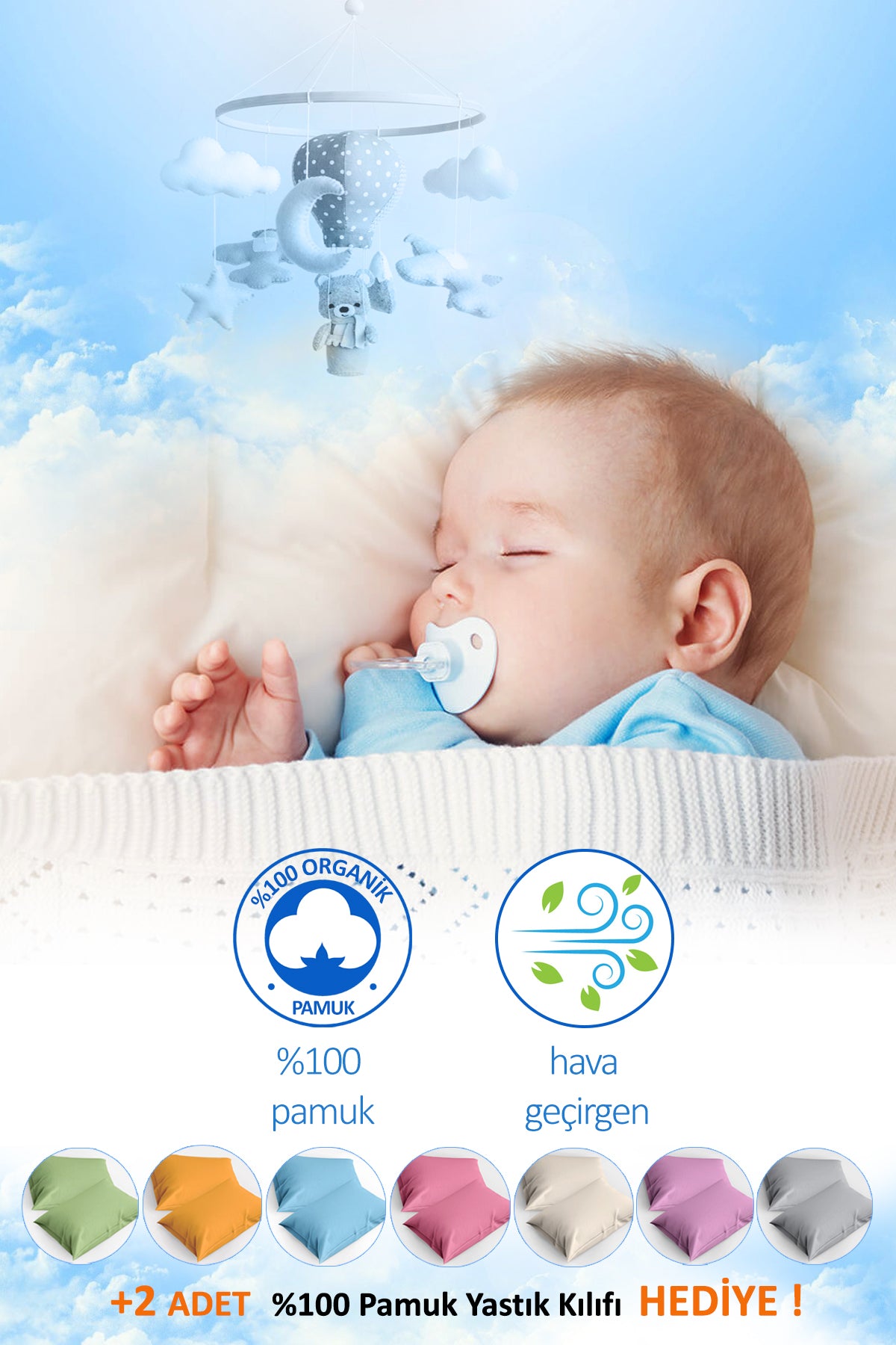 Bebek Yastığı 2’li Set 35×45 cm – %100 Pamuk + 2 Adet Kılıf Hediyesi