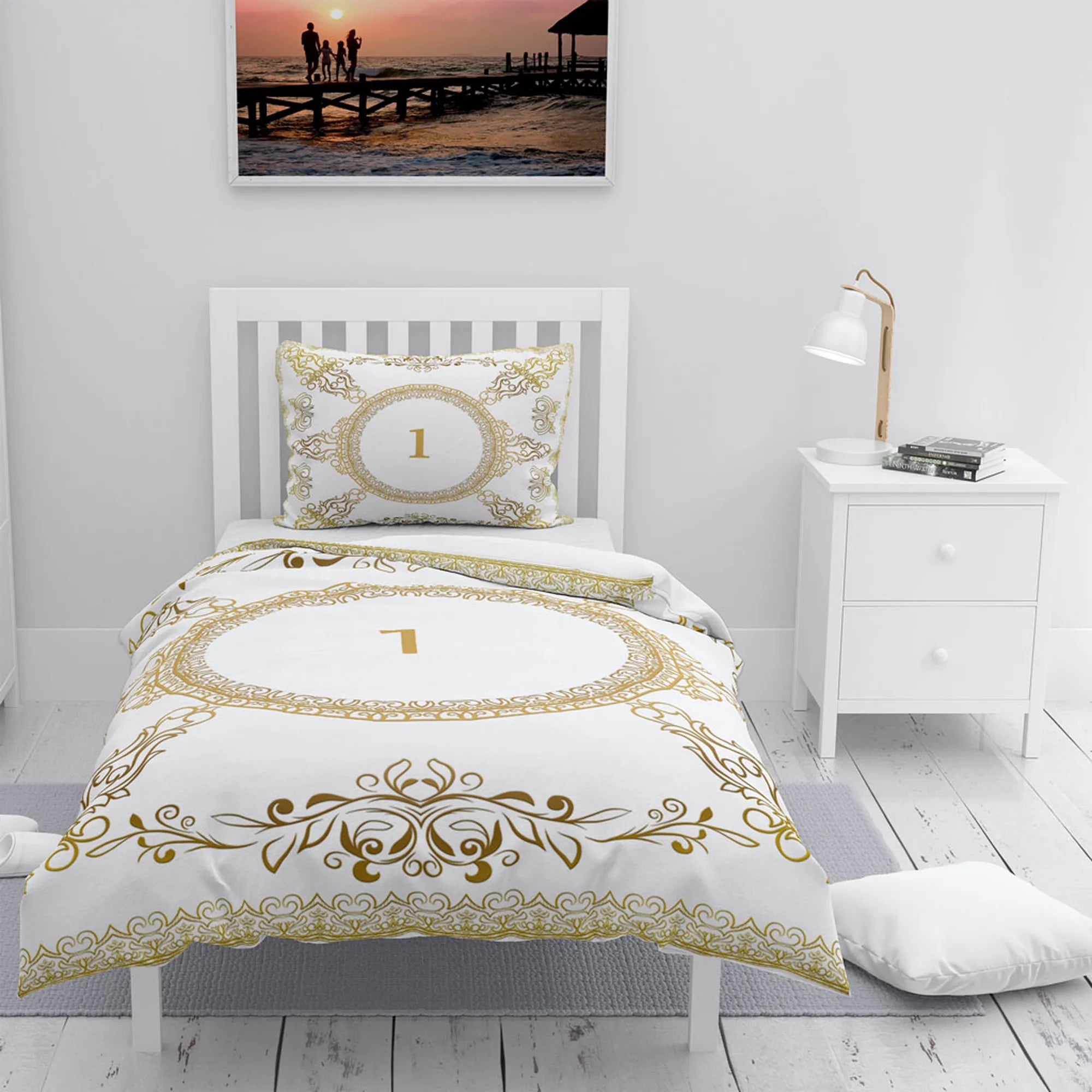 MonoHome Kişiye Özel Tek Kişilik Nevresim Takımı Gold Baroque