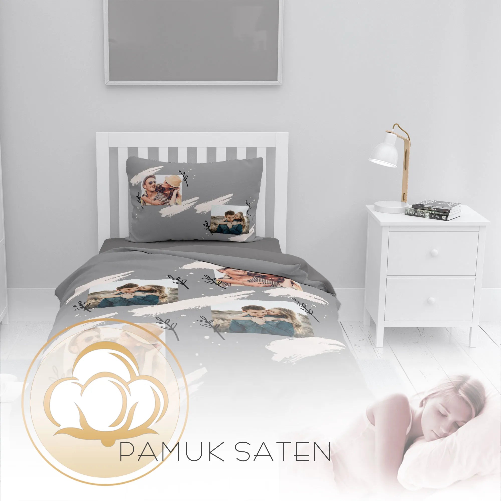 MonoHome Kişiye Özel Tek Kişilik Nevresim Takımı Grey