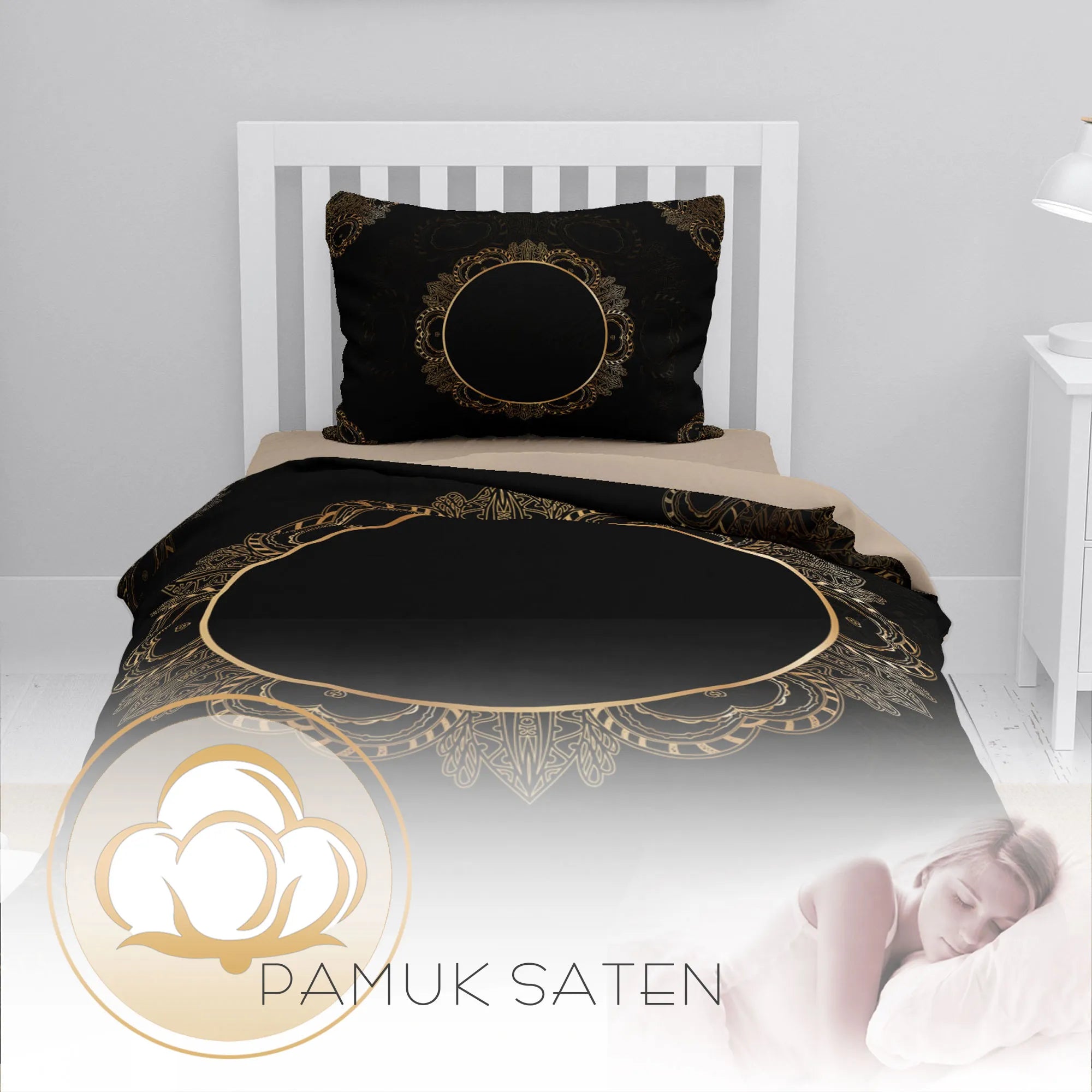 Monohome Kişiye Özel Tek Kişilik Nevresim Takımı Black Gold