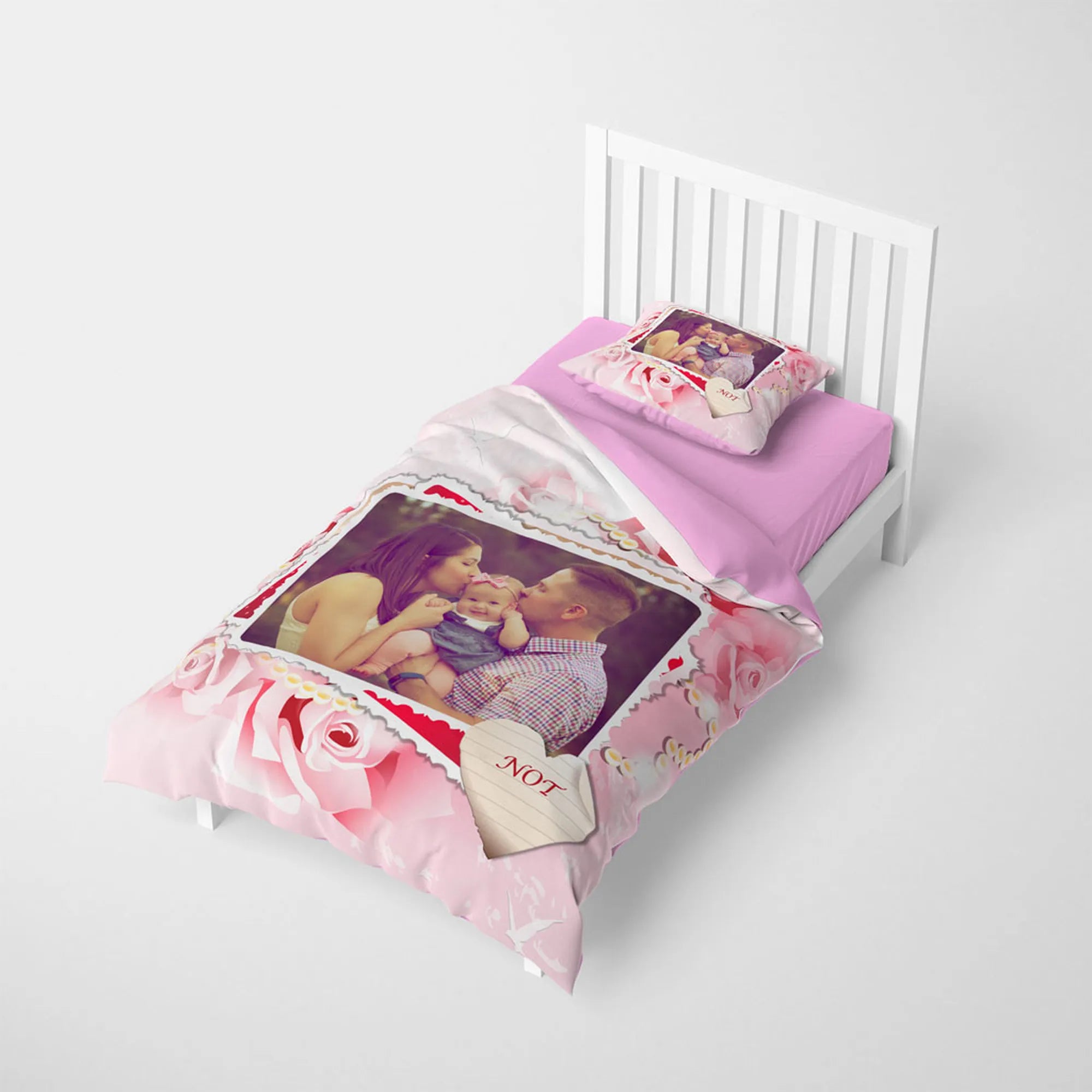 MonoHome Kişiye Özel Tek Kişilik Nevresim Takımı Pink Rose