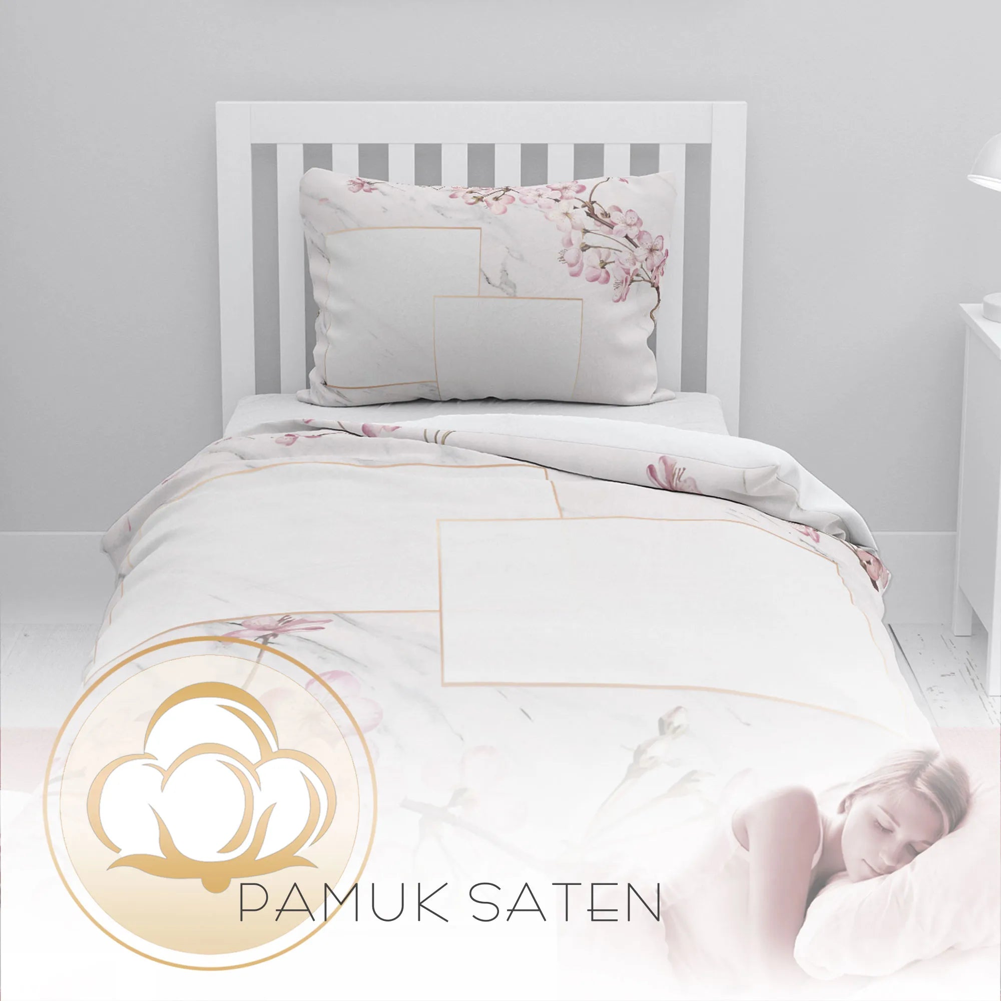 MonoHome Kişiye Özel Tek Kişilik Nevresim Takımı Pink Flowers