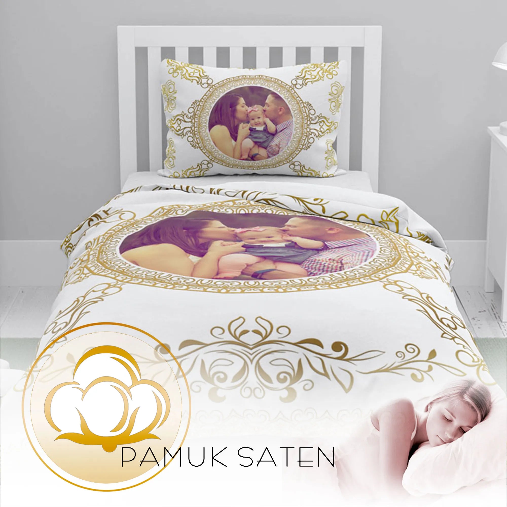 MonoHome Kişiye Özel Tek Kişilik Nevresim Takımı Gold Baroque