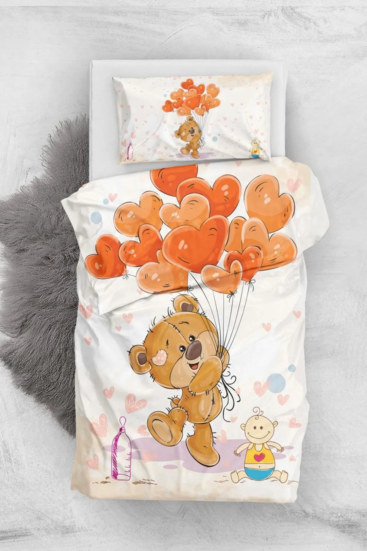 Tatlı Ayı 3D Pamuk Saten Bebek Nevresim Takımı