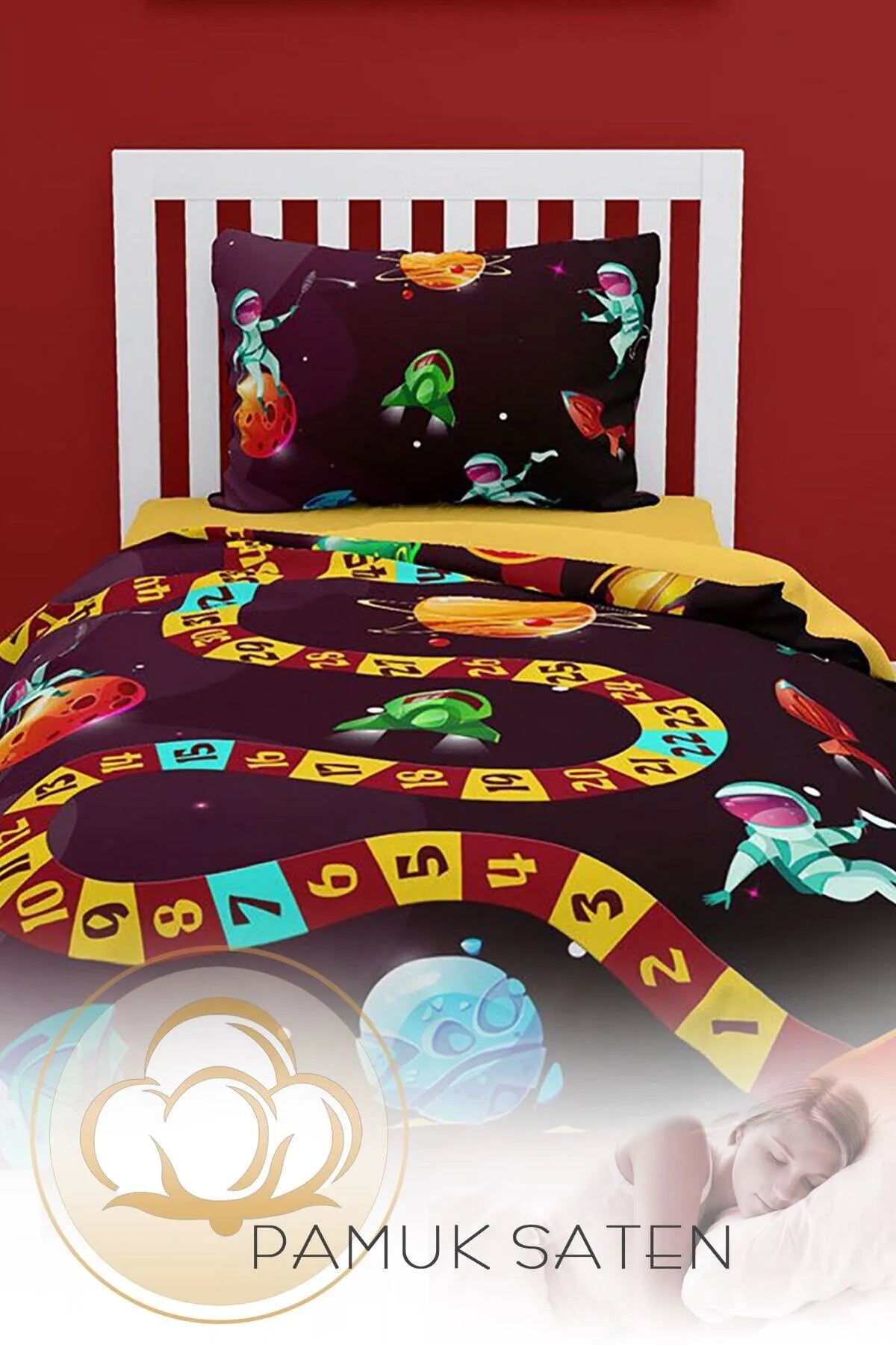 Gezegen Sayılar 3D Pamuk Saten Çocuk Nevresim Takımı