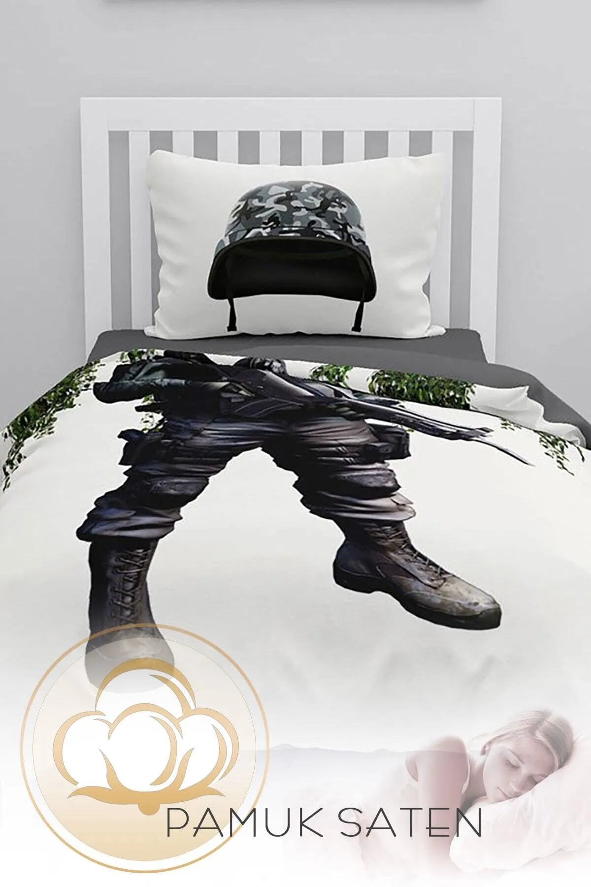 Asker 3D Pamuk Saten Çocuk Nevresim Takımı