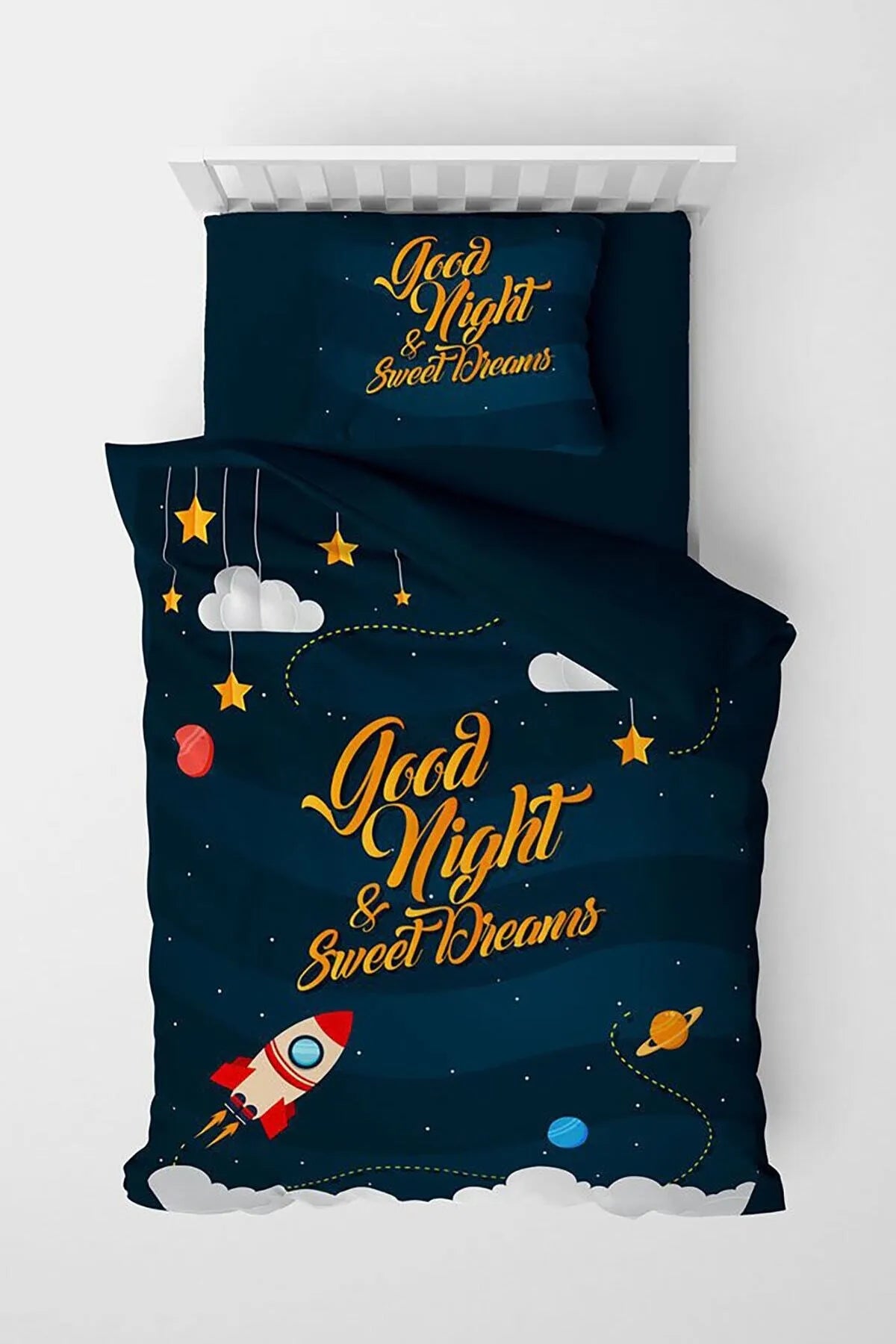 Uzay Planet Çocuk Nevresim Takımı Özel Örgü Pamuk Saten 3d Dijital