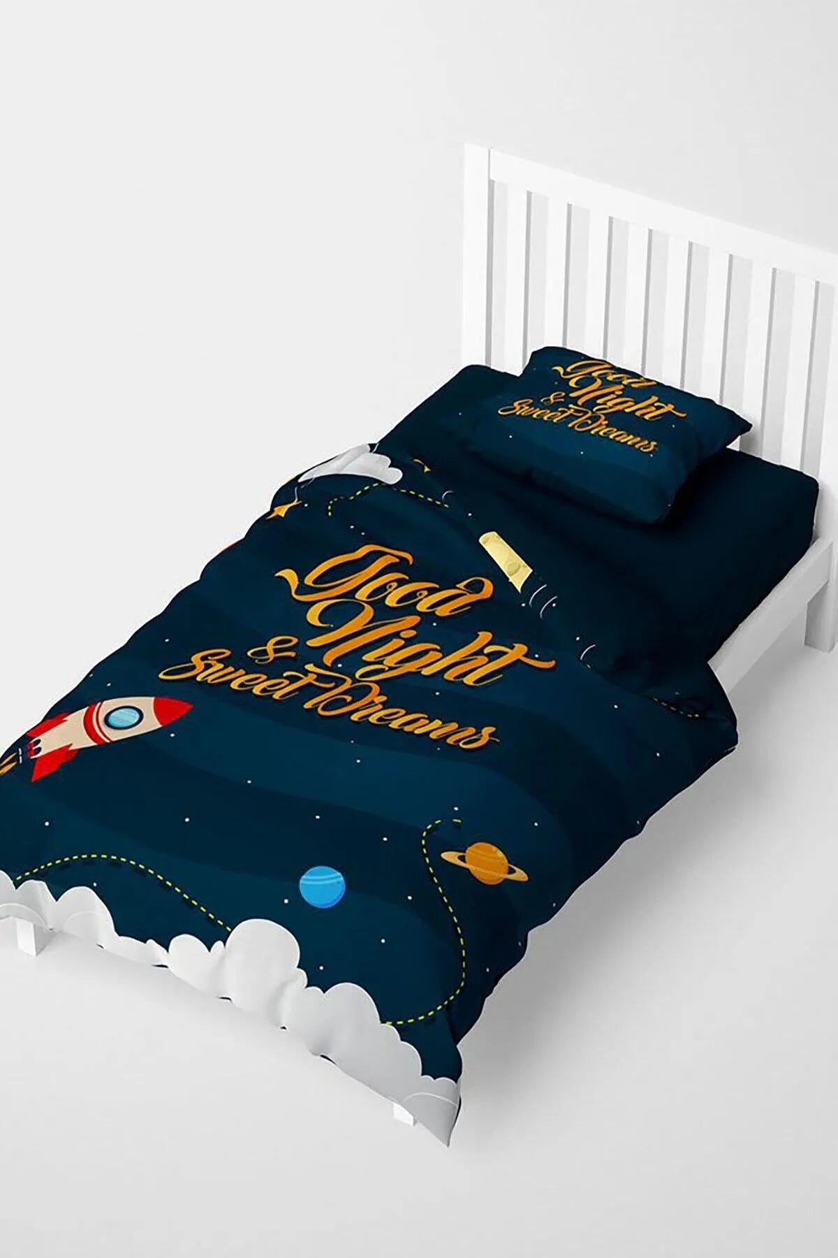 Uzay Planet Çocuk Nevresim Takımı Özel Örgü Pamuk Saten 3d Dijital