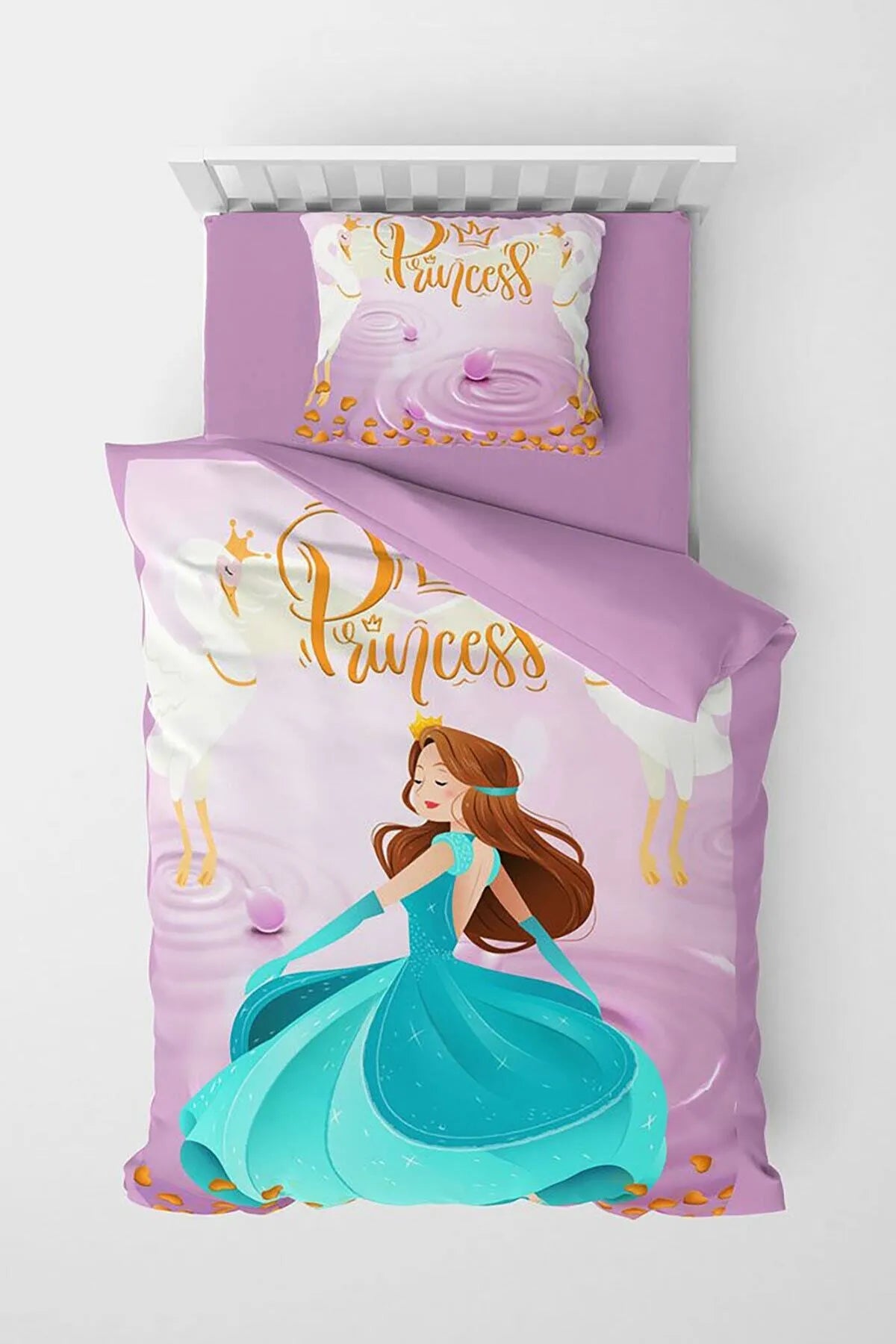 Mavi Prenses 3D Pamuk Saten Çocuk Nevresim Takımı