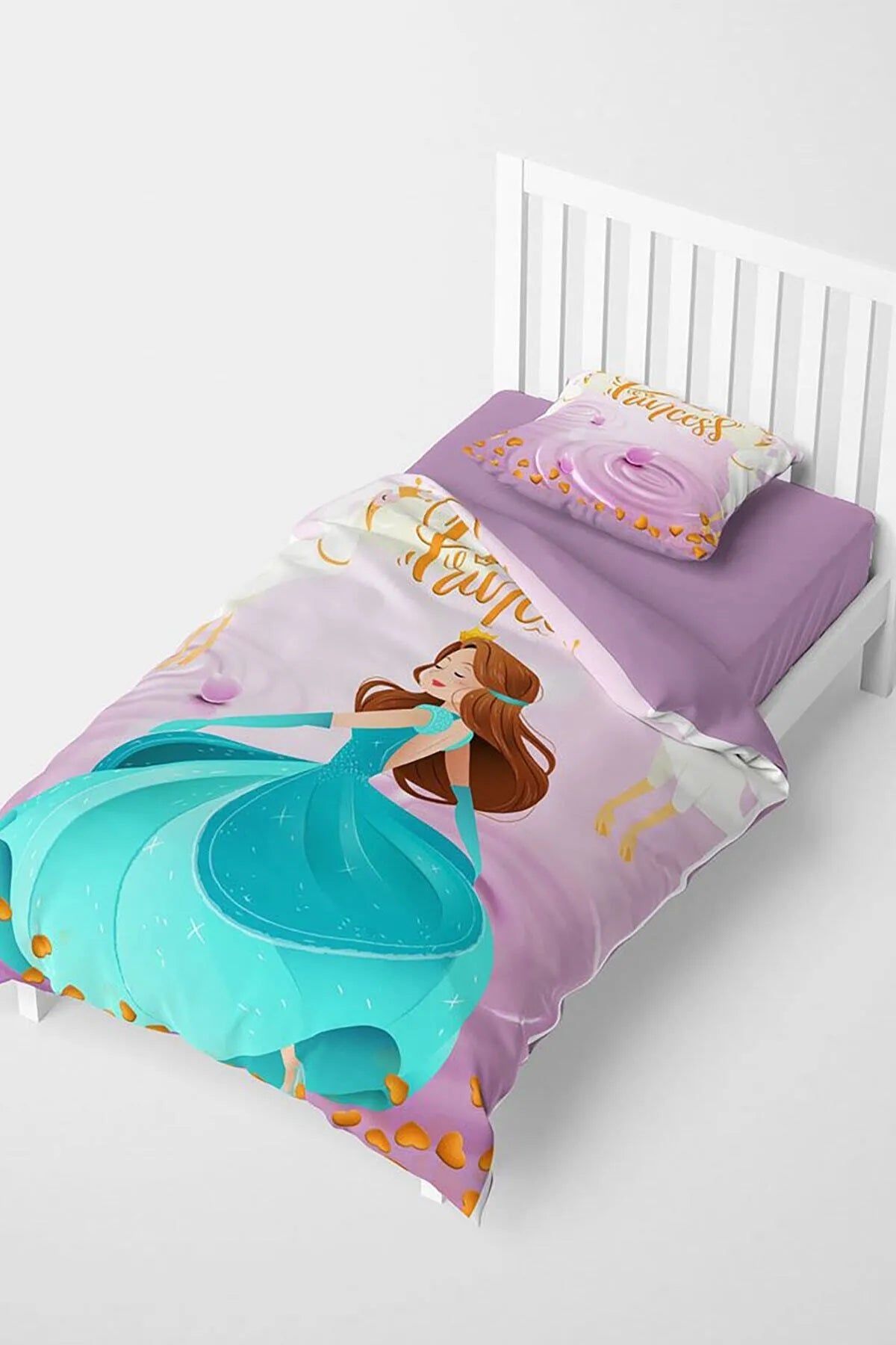 Mavi Prenses 3D Pamuk Saten Çocuk Nevresim Takımı