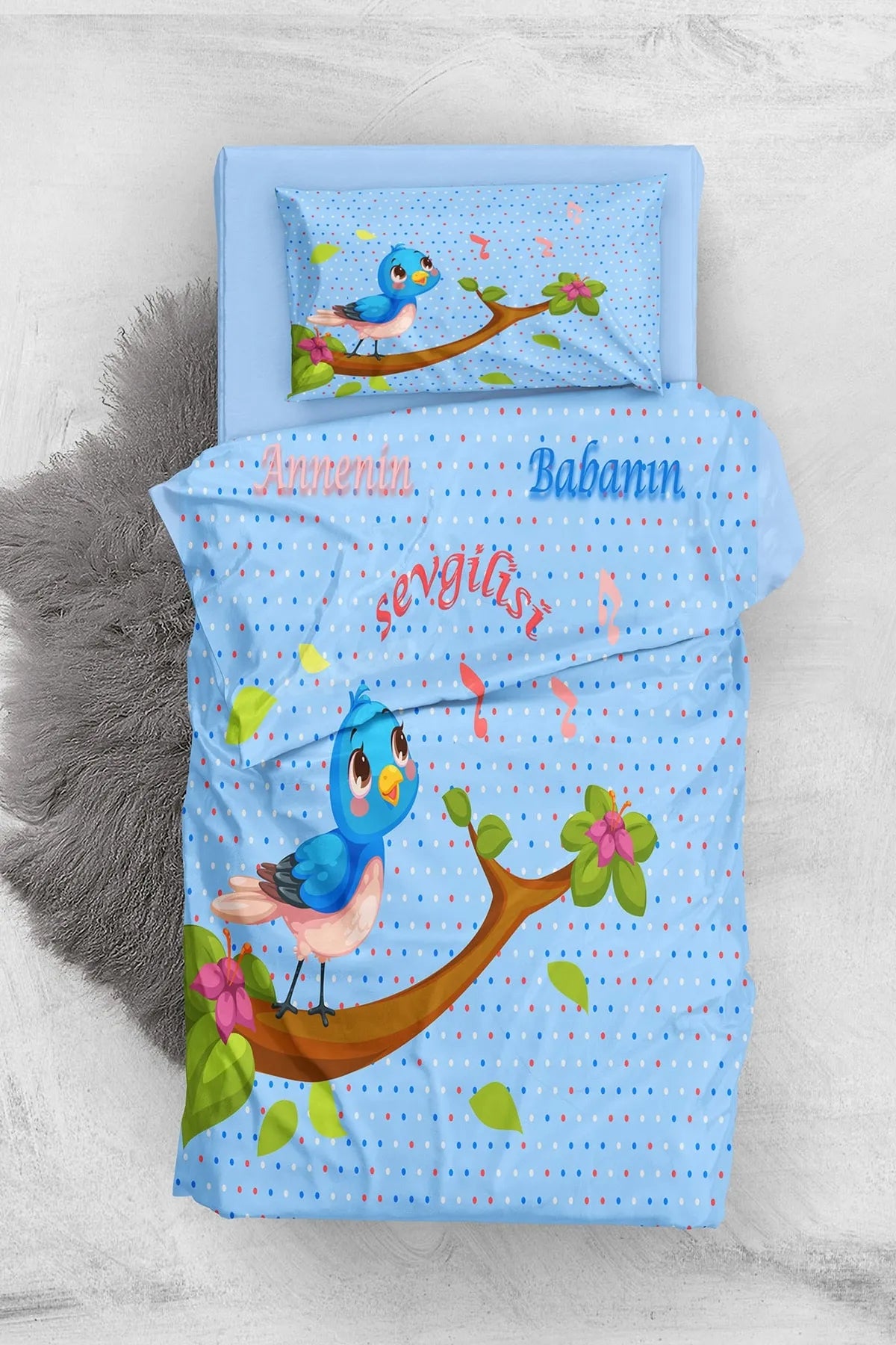 Blue Chichk 3d Pamuk Saten Bebek Nevresim Takımı