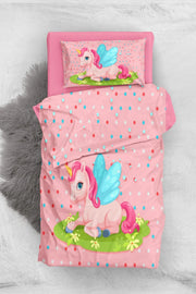 Pink Unicorn 3d Pamuk Saten Bebek Nevresim Takımı
