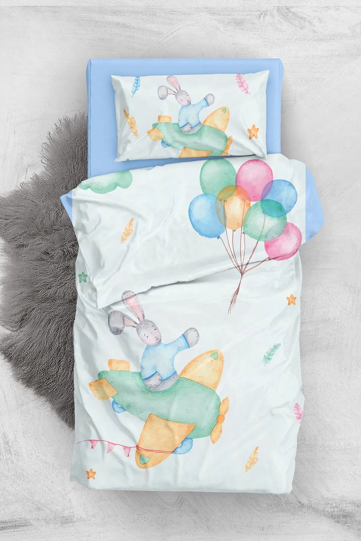 Flaying Rabbit 3d Pamuk Saten Bebek Nevresim Takımı