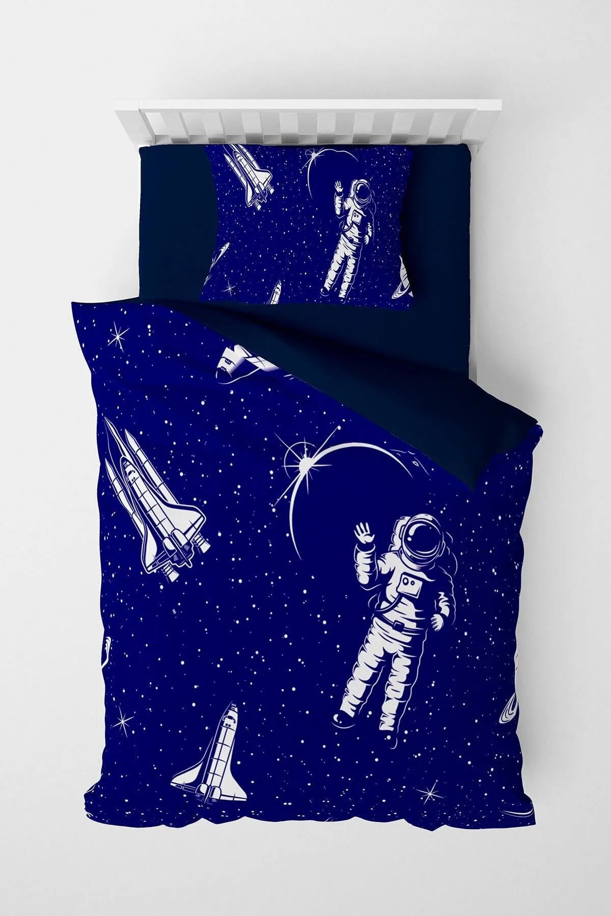 Lacivert Uzay Astronot 3d Pamuk Saten Çocuk Nevresim Takımı