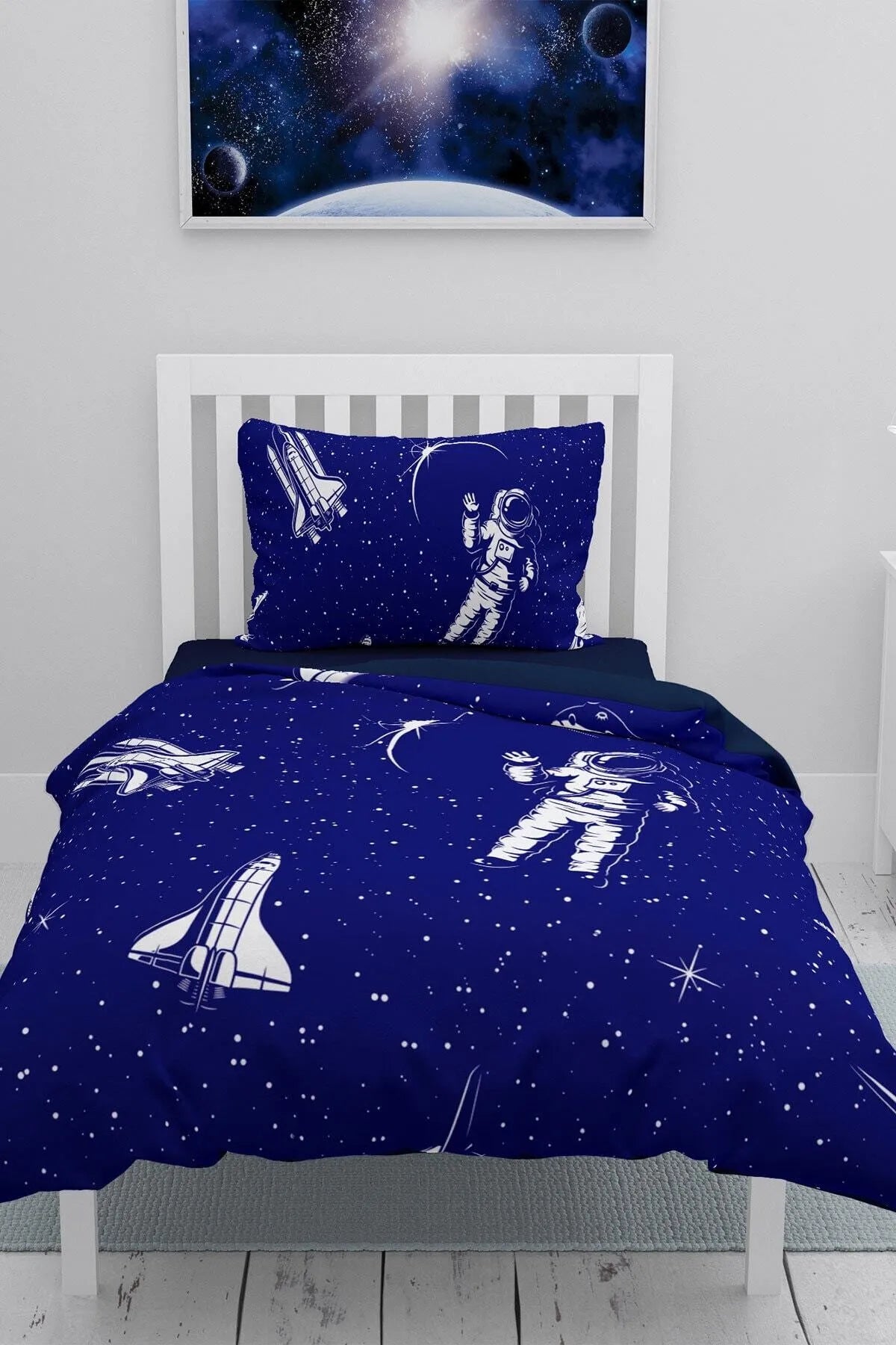 Lacivert Uzay Astronot 3d Pamuk Saten Çocuk Nevresim Takımı