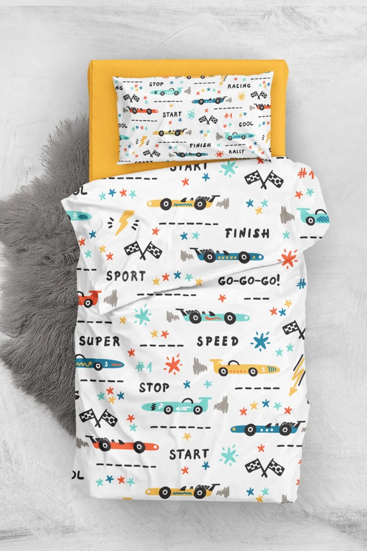 Race Car 3d Pamuk Saten Bebek Nevresim Takımı