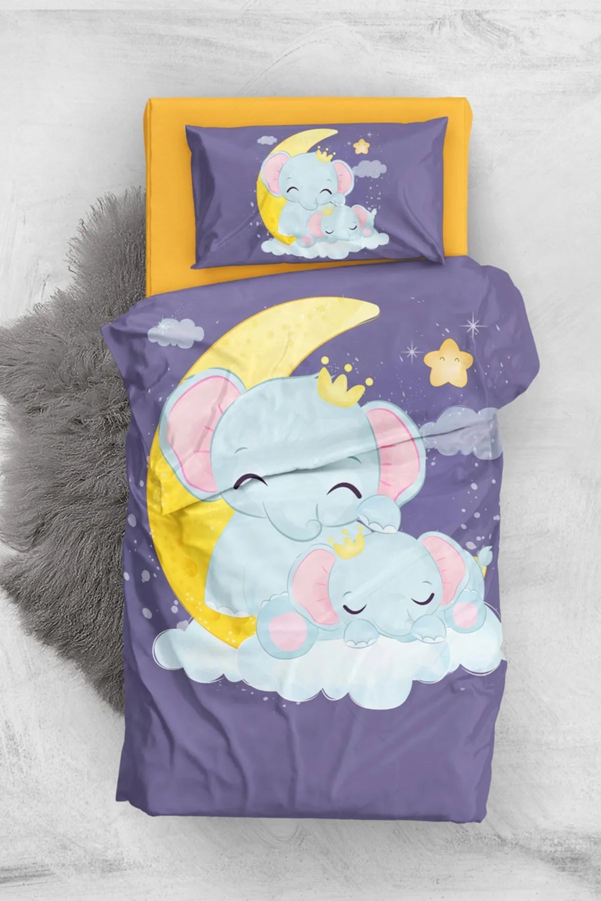Purple Elephant 3d Pamuk Saten Bebek Nevresim Takımı