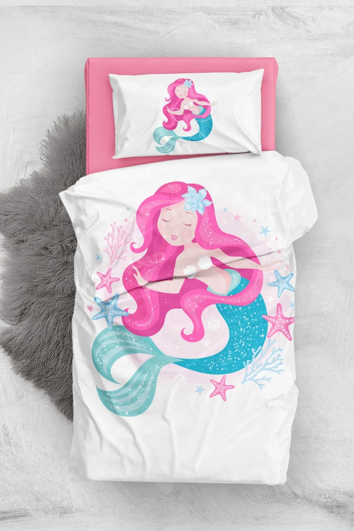 Mermaid 3d Pamuk Saten Bebek Nevresim Takımı