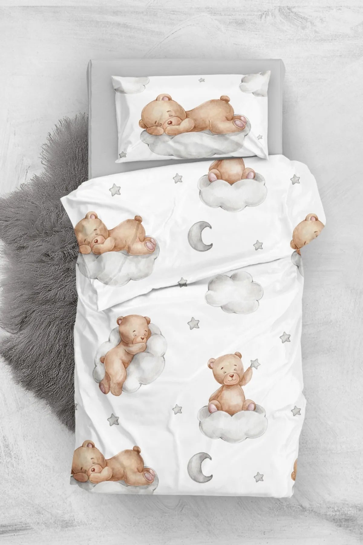 Sleeping Teddy Bear 3d Pamuk Saten Bebek Nevresim Takımı