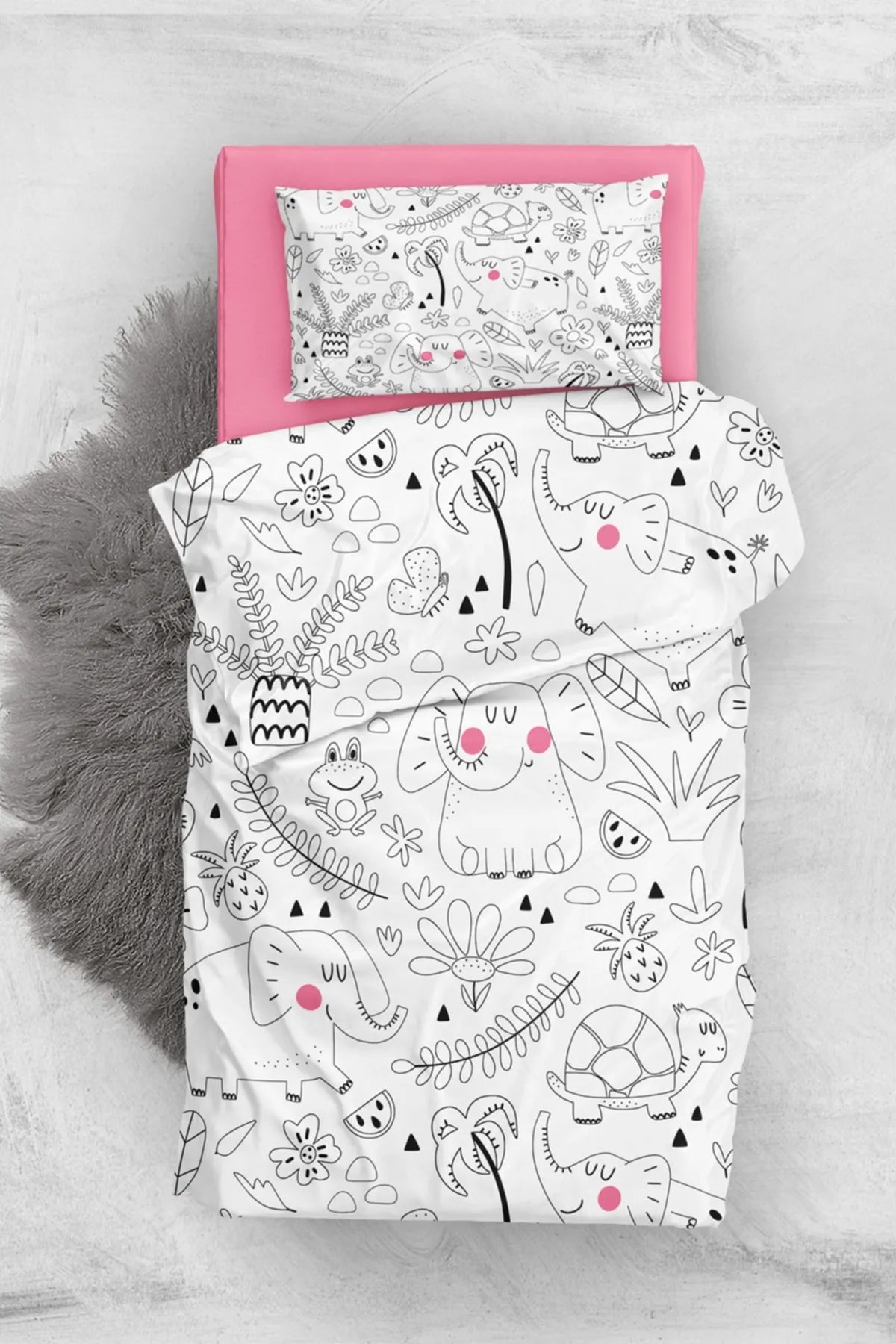 Pink Animals 3d Pamuk Saten Bebek Nevresim Takımı