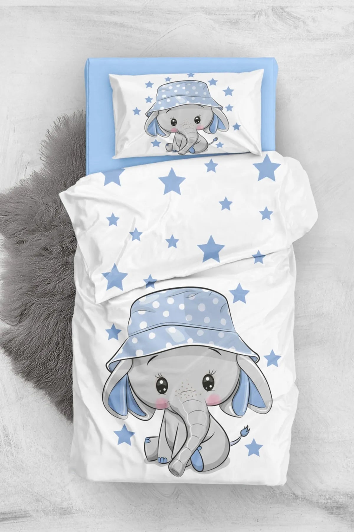 Star Elephant 3d Pamuk Saten Bebek Nevresim Takımı