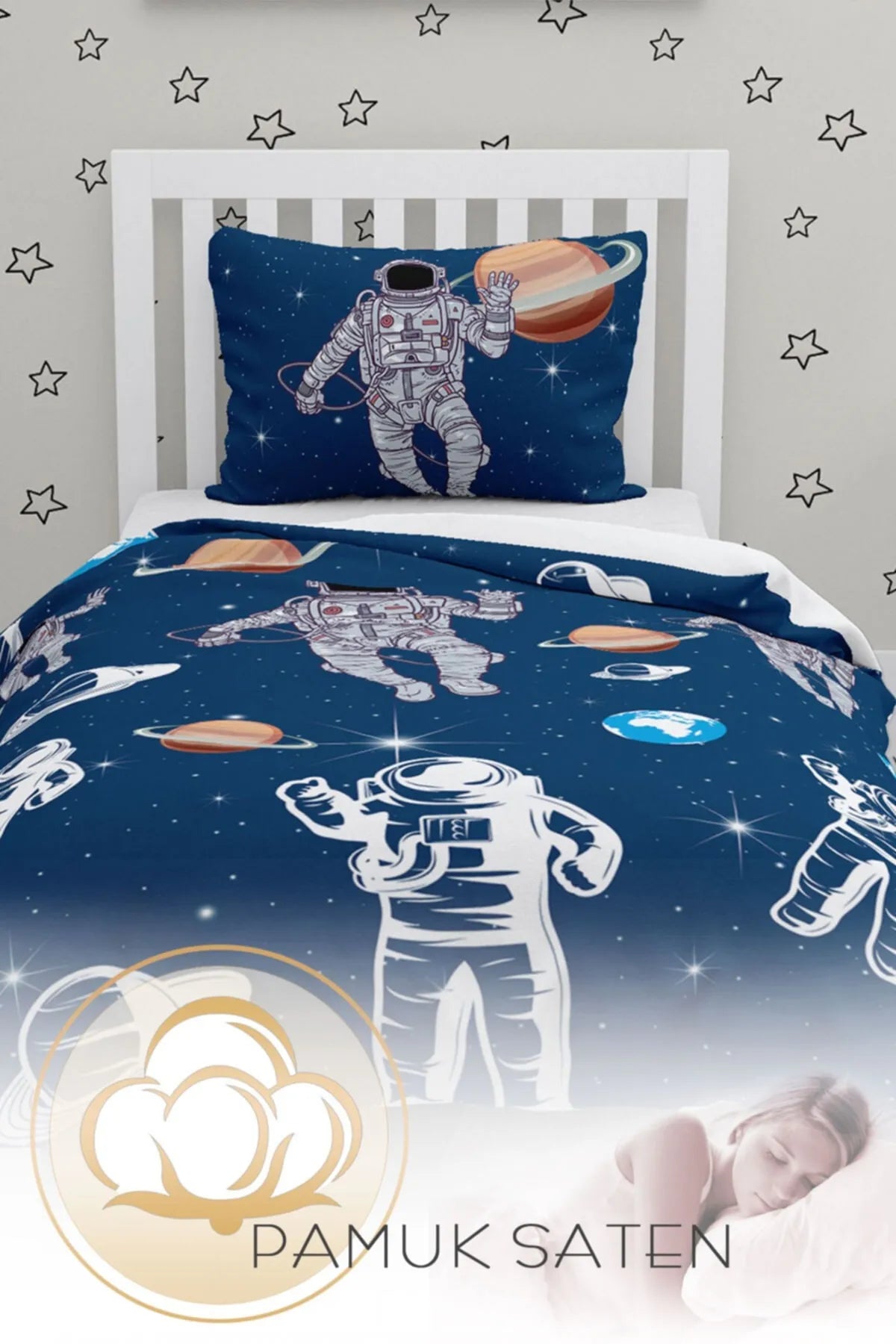 Astro Blue Çocuk Nevresim Takımı 3d Pamuk Saten