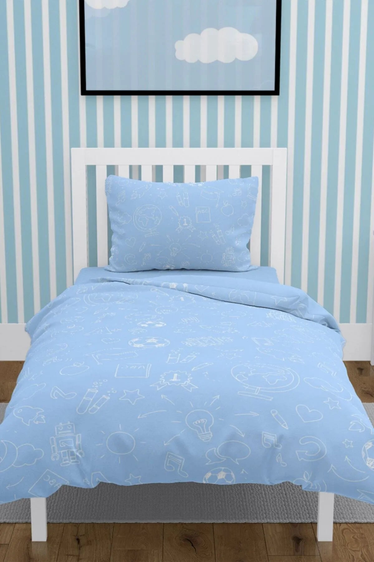 Blue School Çocuk Nevresim Takımı 3d Pamuk Saten