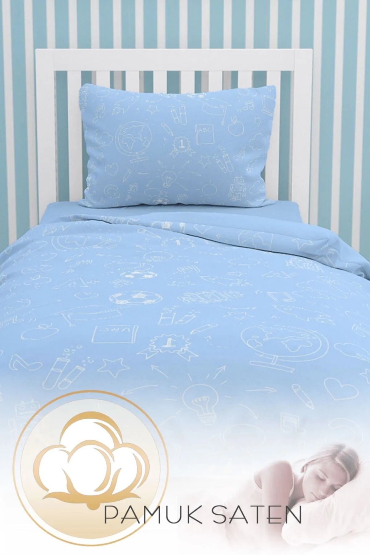 Blue School Çocuk Nevresim Takımı 3d Pamuk Saten