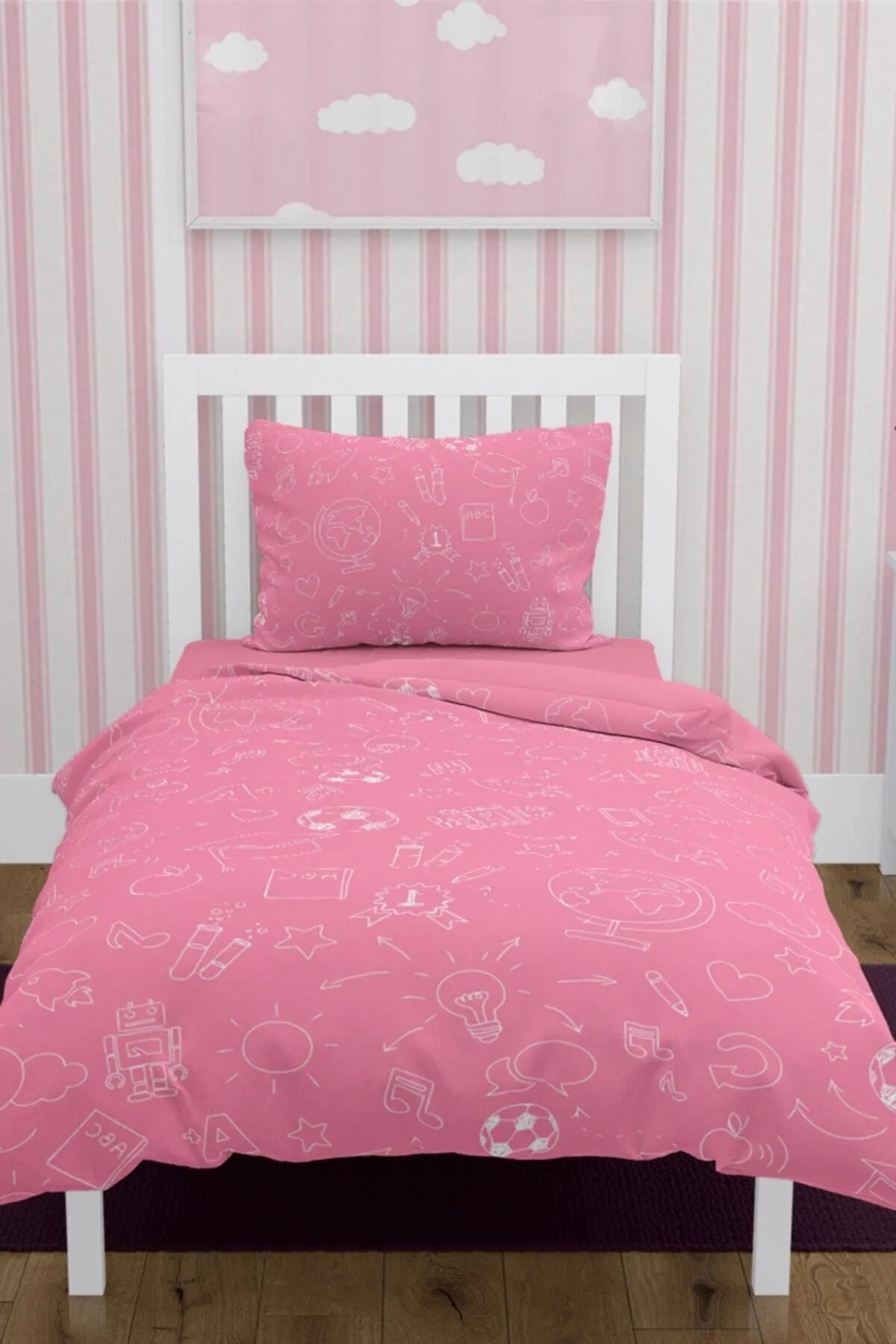 Pink School Çocuk Nevresim Takımı 3d Pamuk Saten