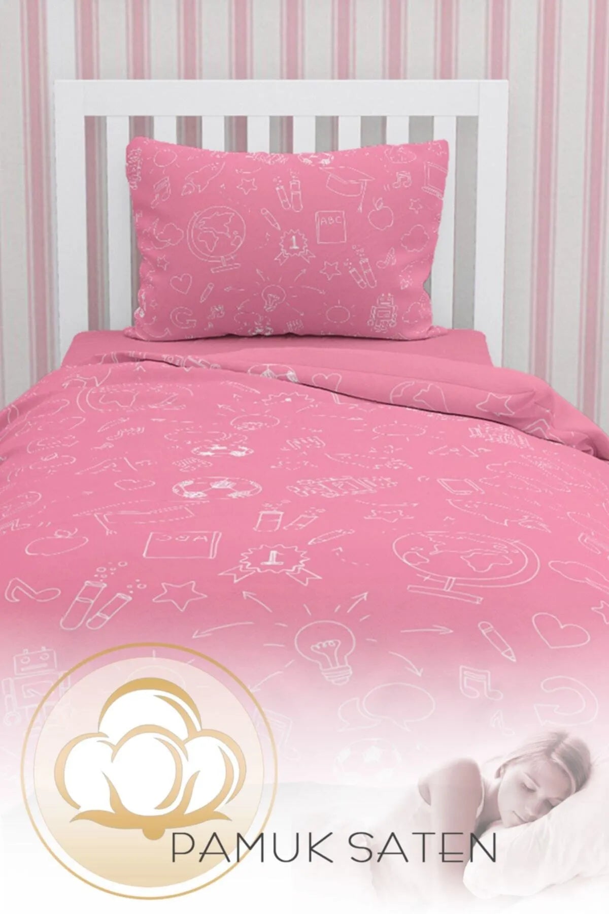 Pink School Çocuk Nevresim Takımı 3d Pamuk Saten