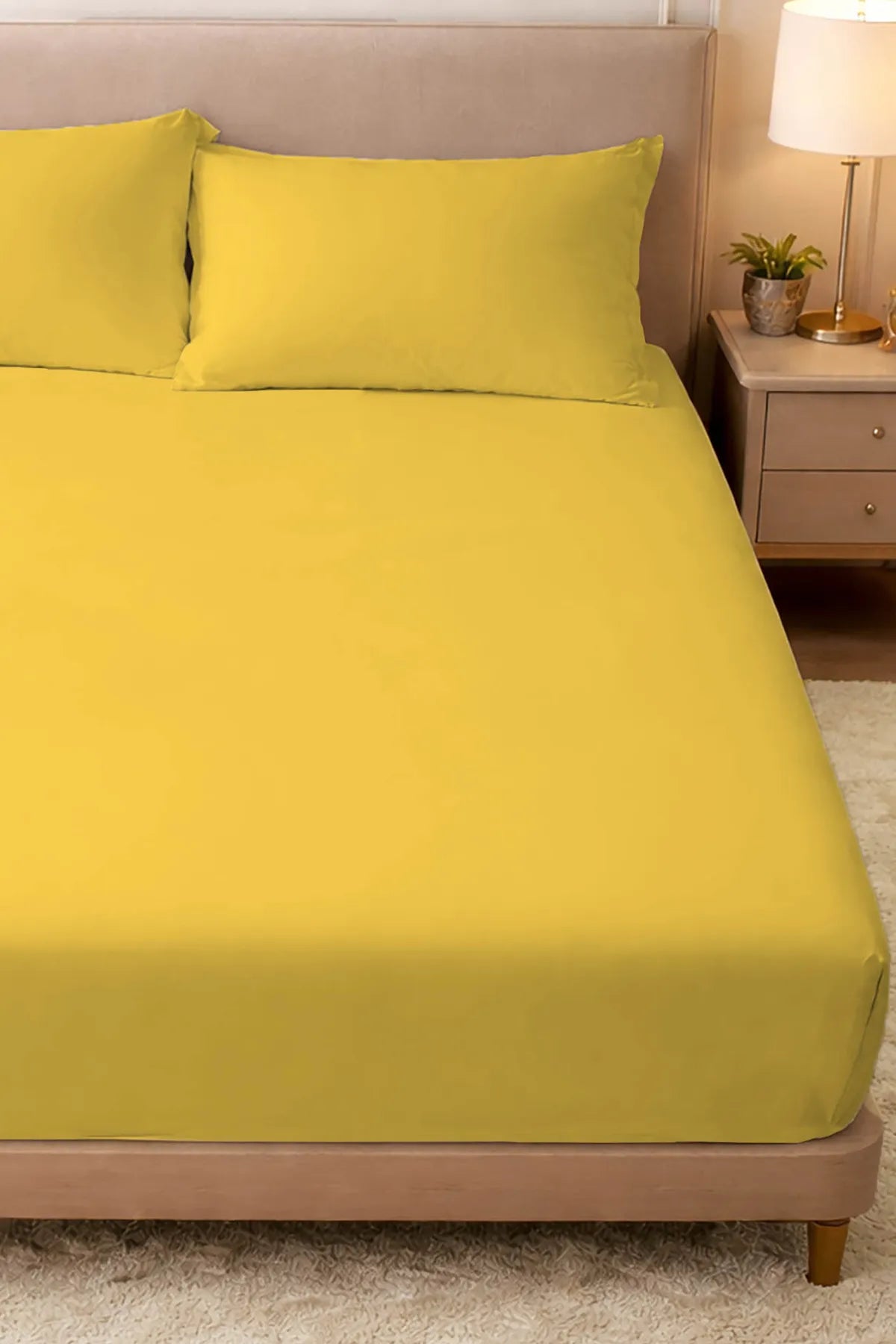 Lastikli Çarşaf %100 Pamuk Oeko-tex® Sertifikalı (Nevresim Kumaşından Üretilmiştir) 57 Tel Sarı