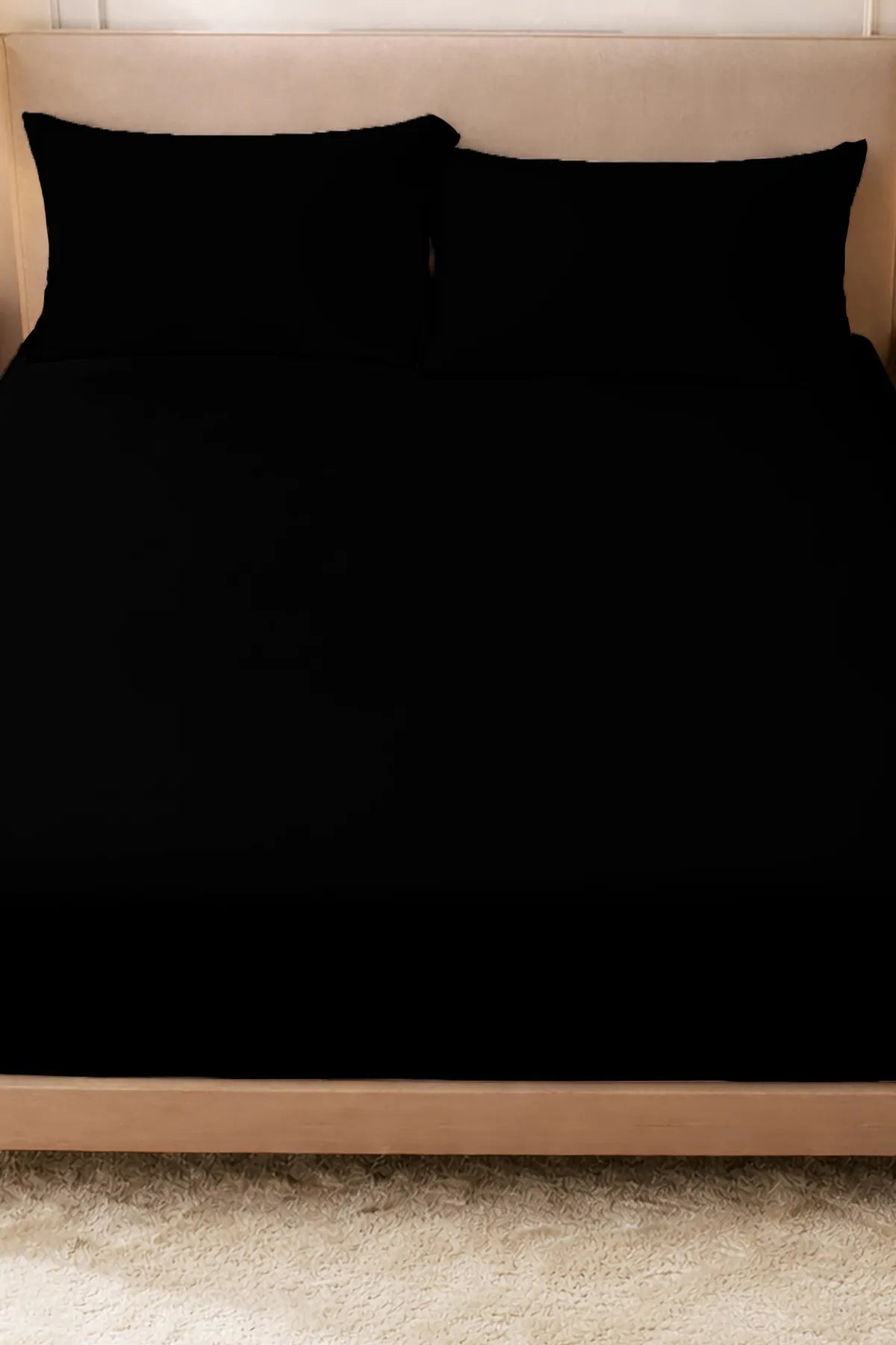 Lastikli Çarşaf %100 Pamuk Oeko-tex® Sertifikalı (Nevresim Kumaşından Üretilmiştir) 57 Tel Siyah